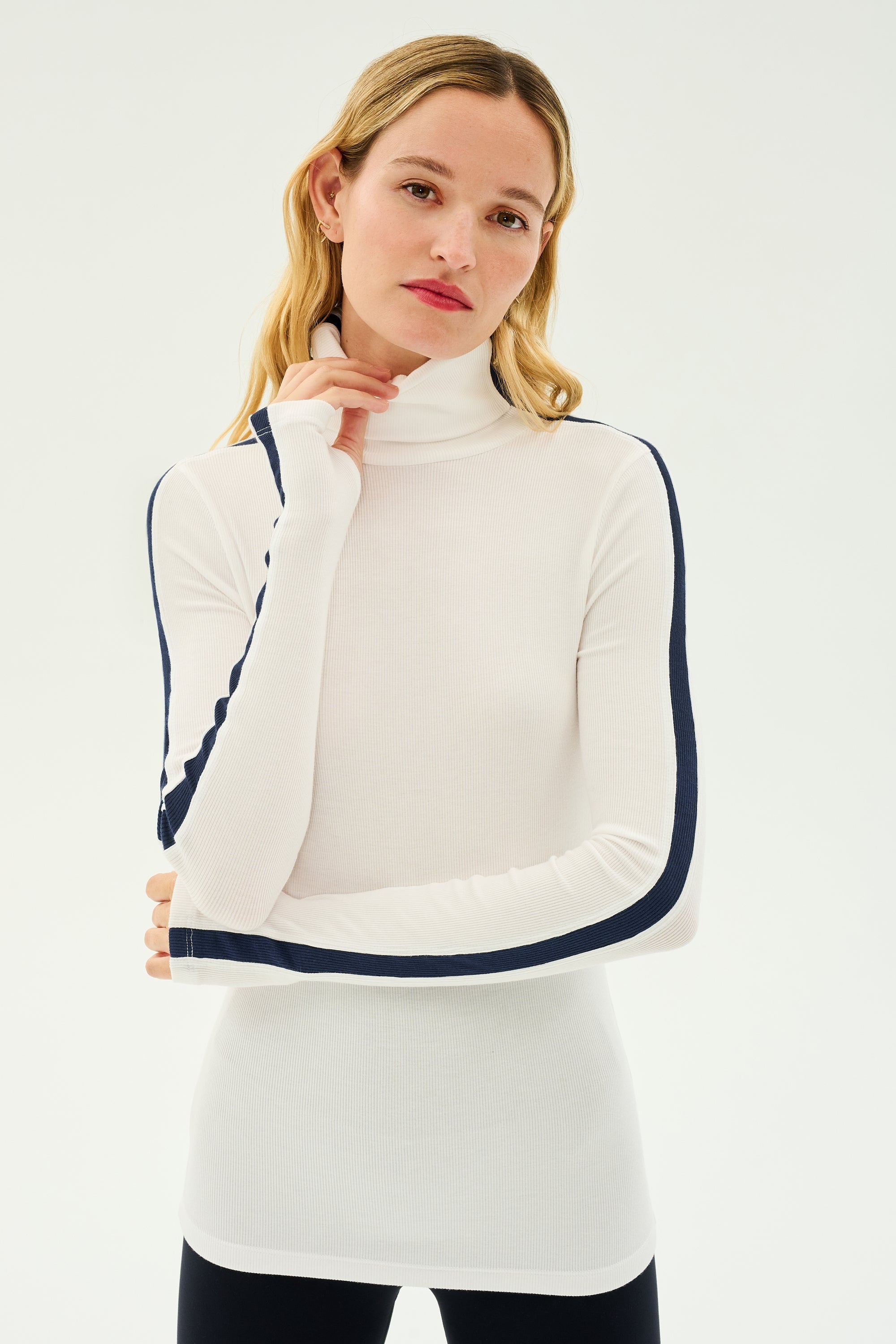 Jackson Rib Full Length Turtleneck - White/Indigo