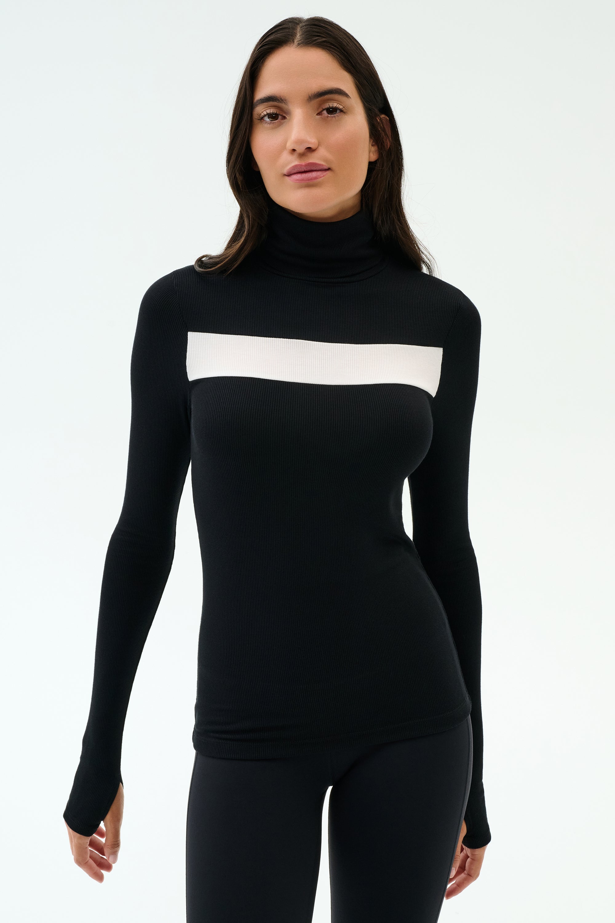 Lennon Rib Turtleneck - Black/White