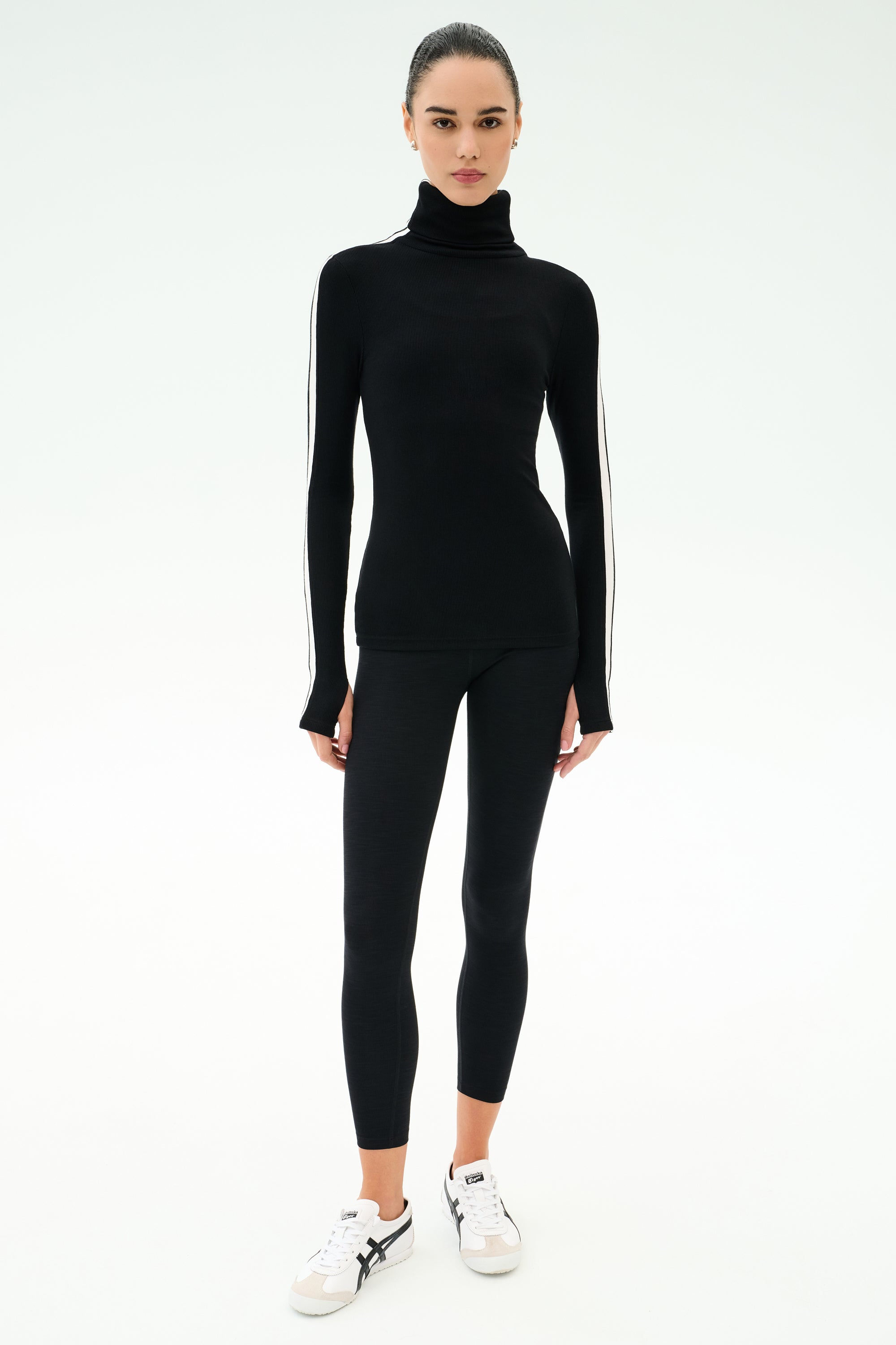 Jackson Rib Full Length Turtleneck - Black/White