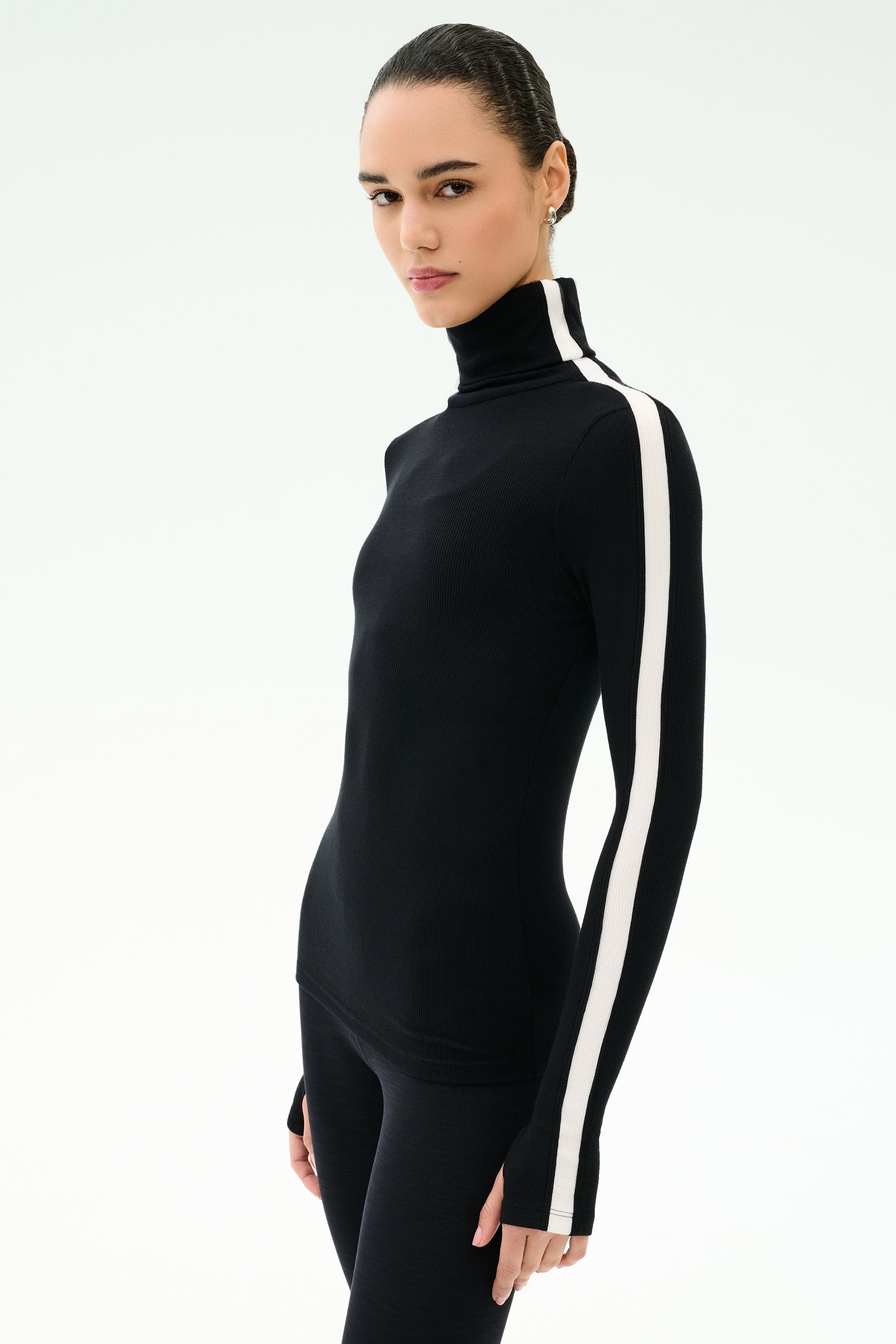 Jackson Rib Full Length Turtleneck - Black/White