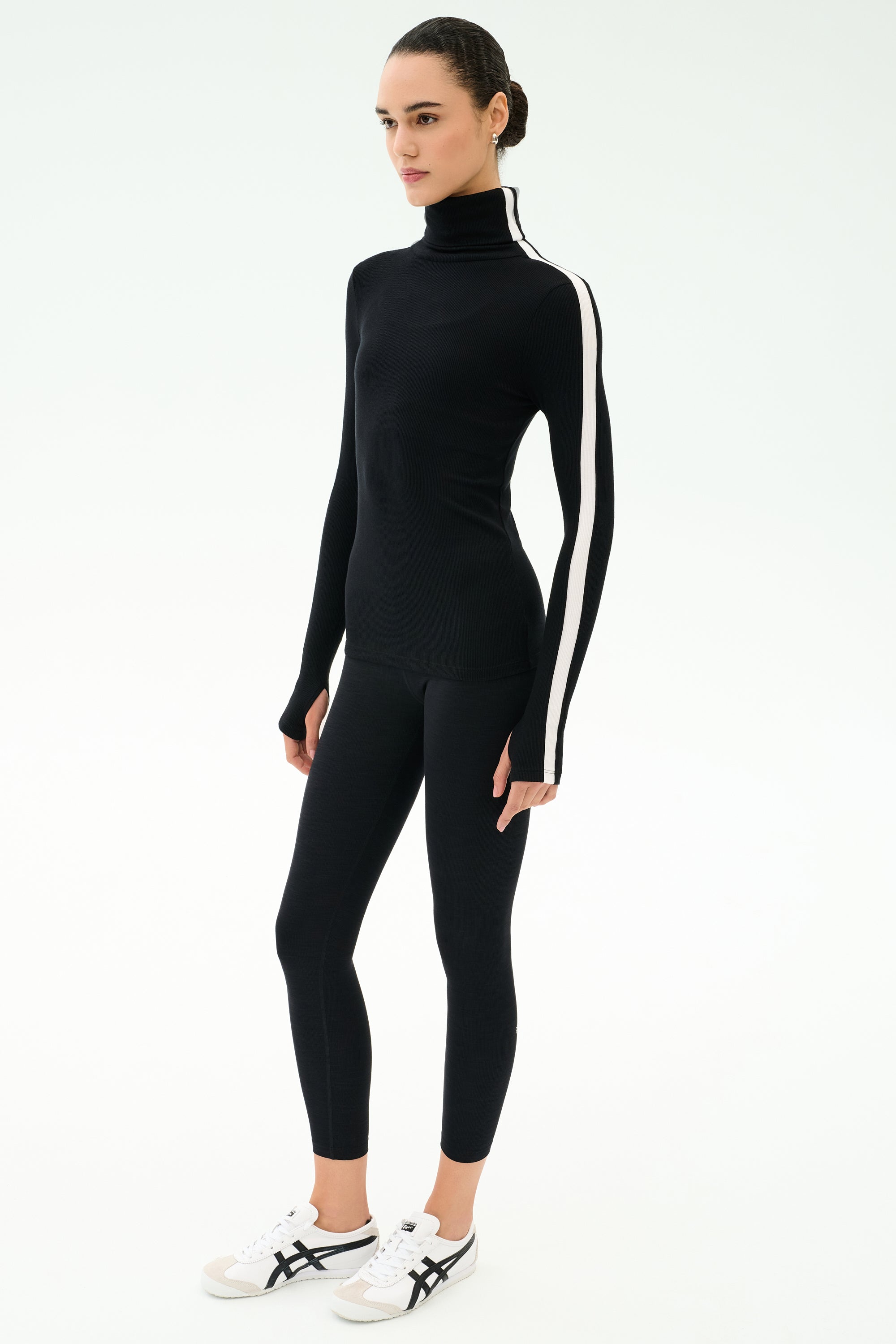 Jackson Rib Full Length Turtleneck - Black/White