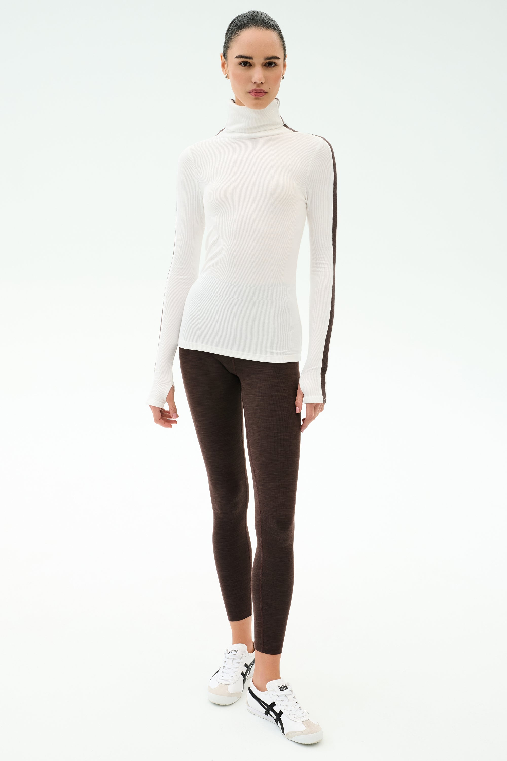 Jackson Rib Full Length Turtleneck - White/Dark Chocolate