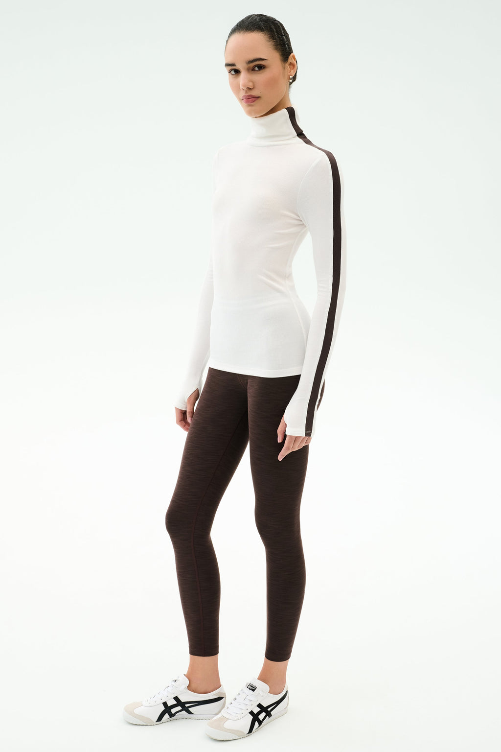 Jackson Rib Full Length Turtleneck - White/Dark Chocolate