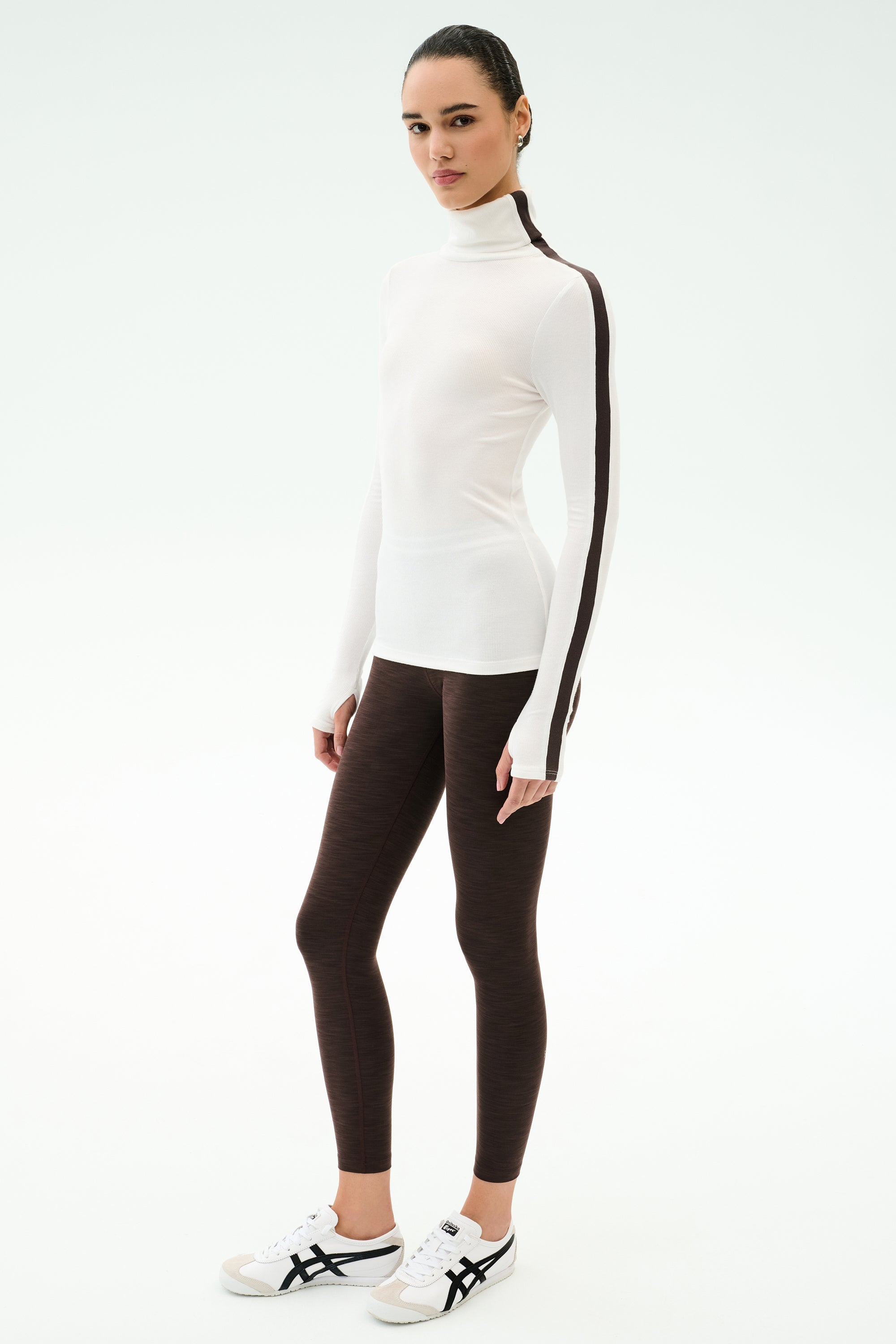 Jackson Rib Full Length Turtleneck - White/Dark Chocolate