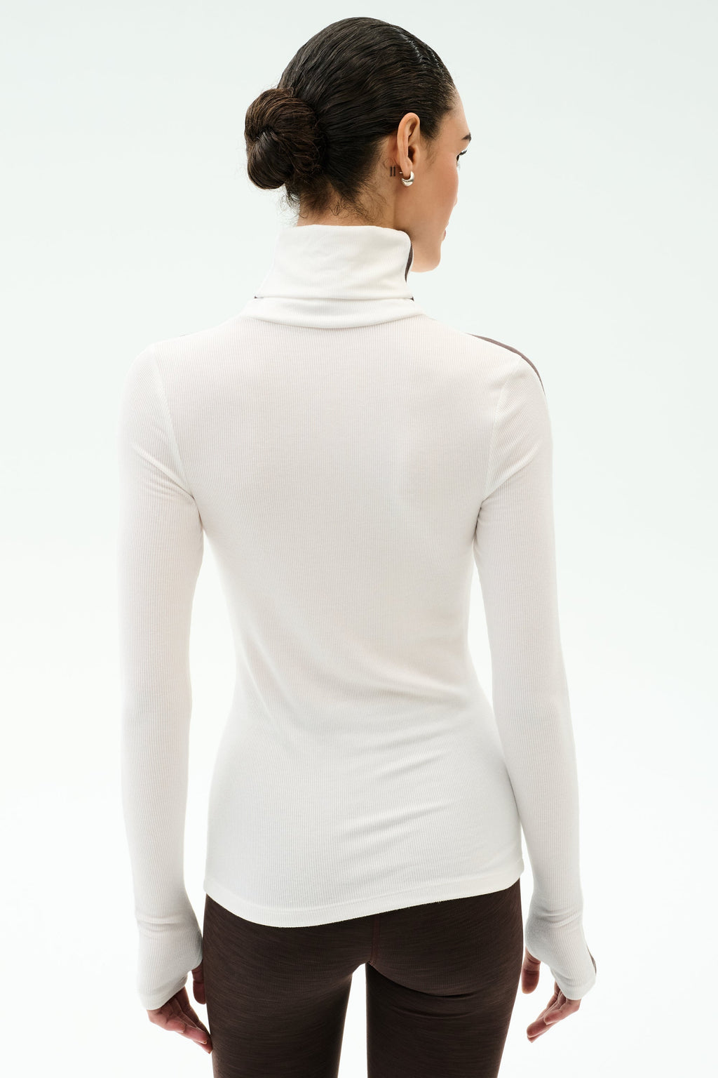 Jackson Rib Full Length Turtleneck - White/Dark Chocolate