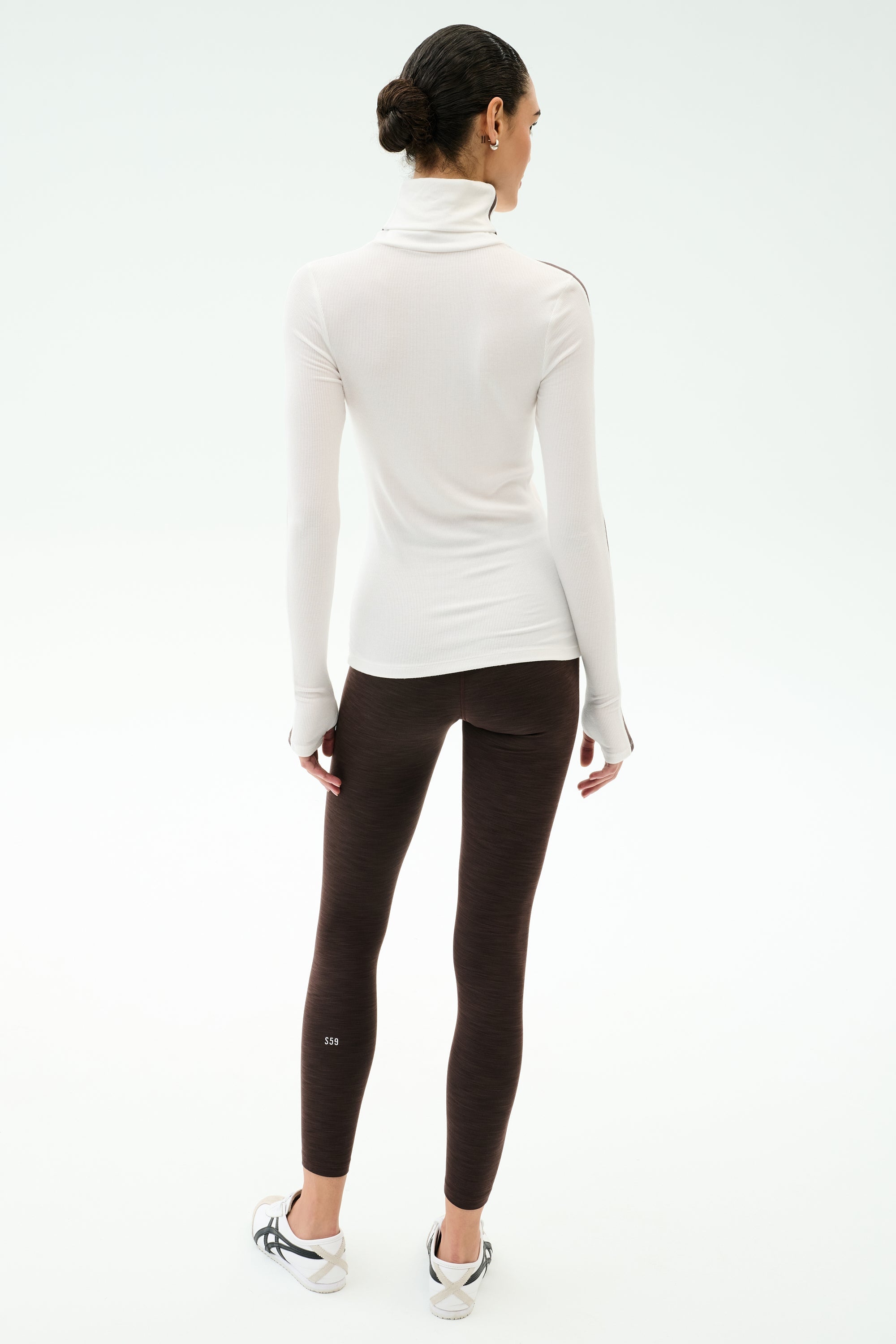 Jackson Rib Full Length Turtleneck - White/Dark Chocolate