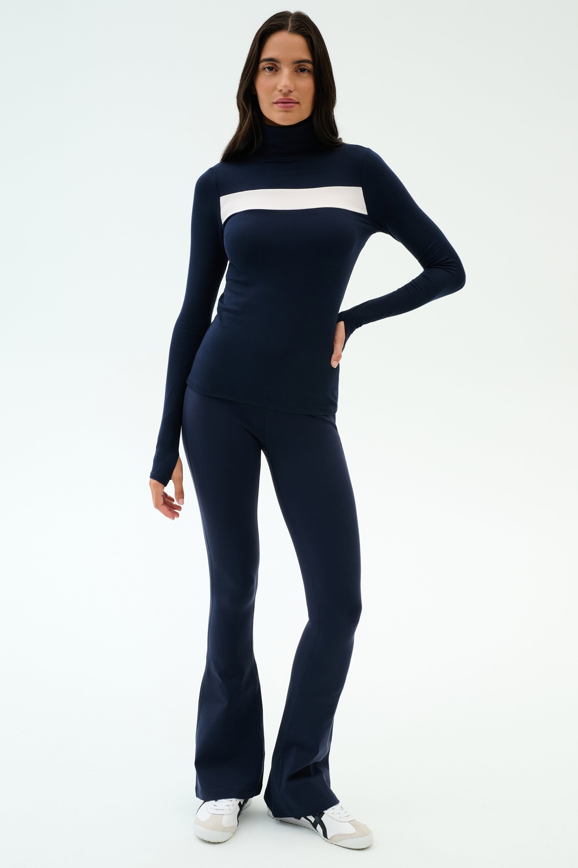 Lennon Rib Turtleneck - Indigo/White