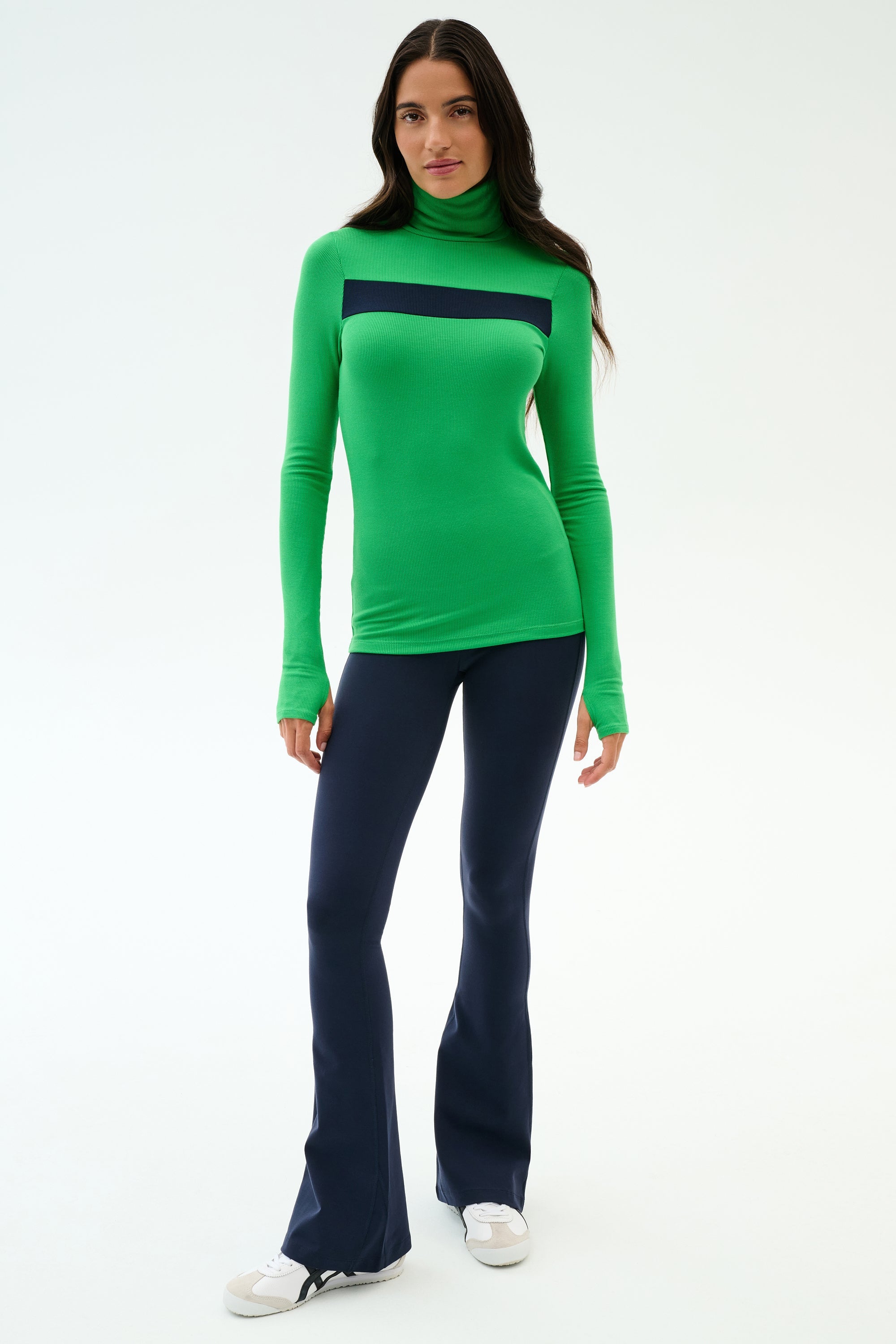 Lennon Rib Turtleneck - Grass/Indigo