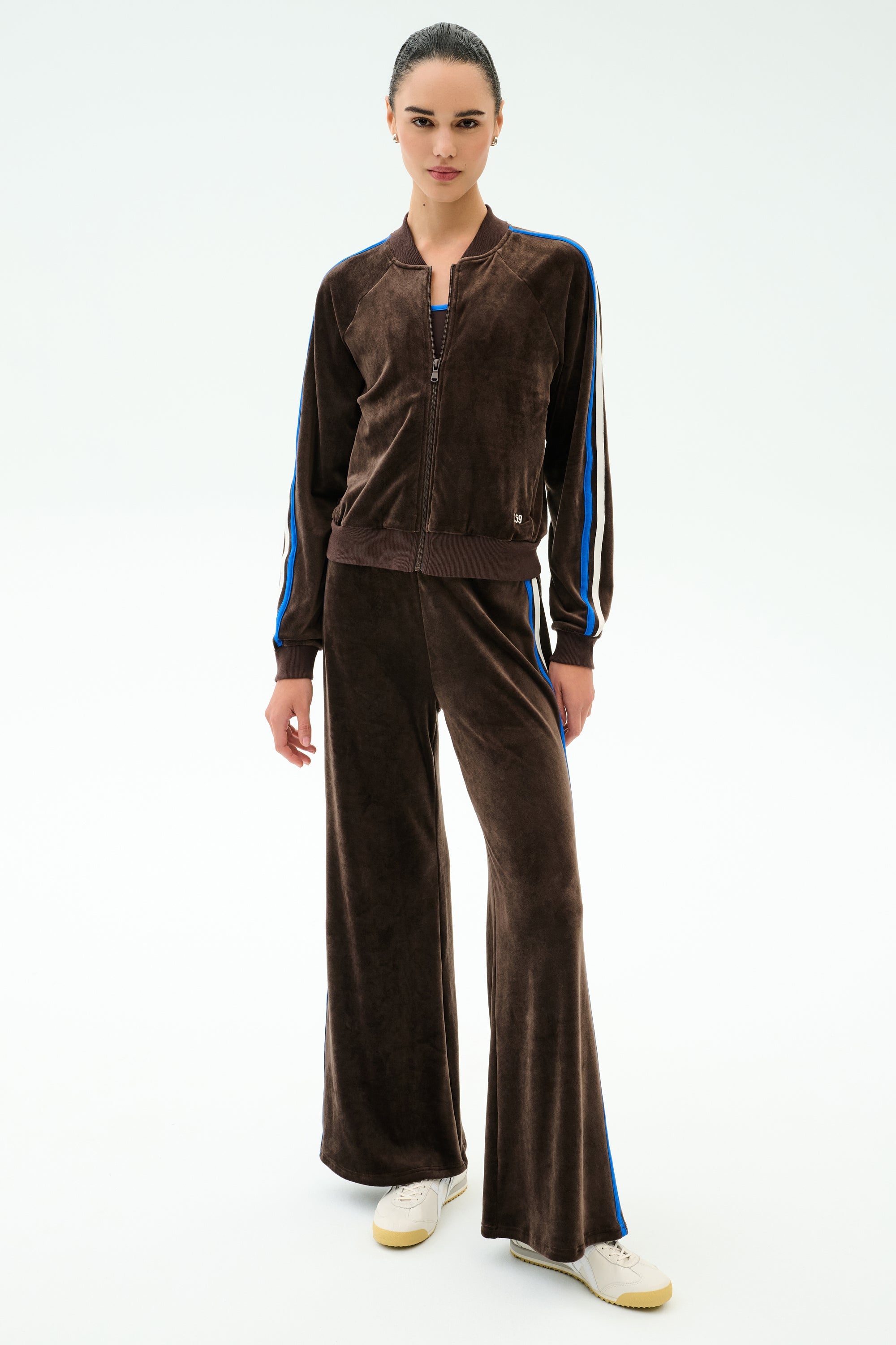 Heritage Velour Pant - Dark Chocolate/Classic Blue