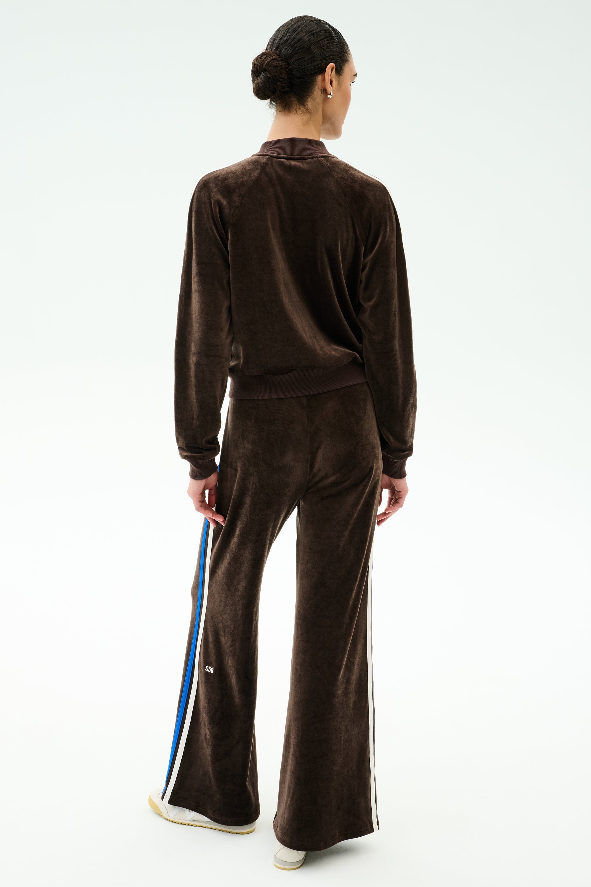 Heritage Velour Pant - Dark Chocolate/Classic Blue