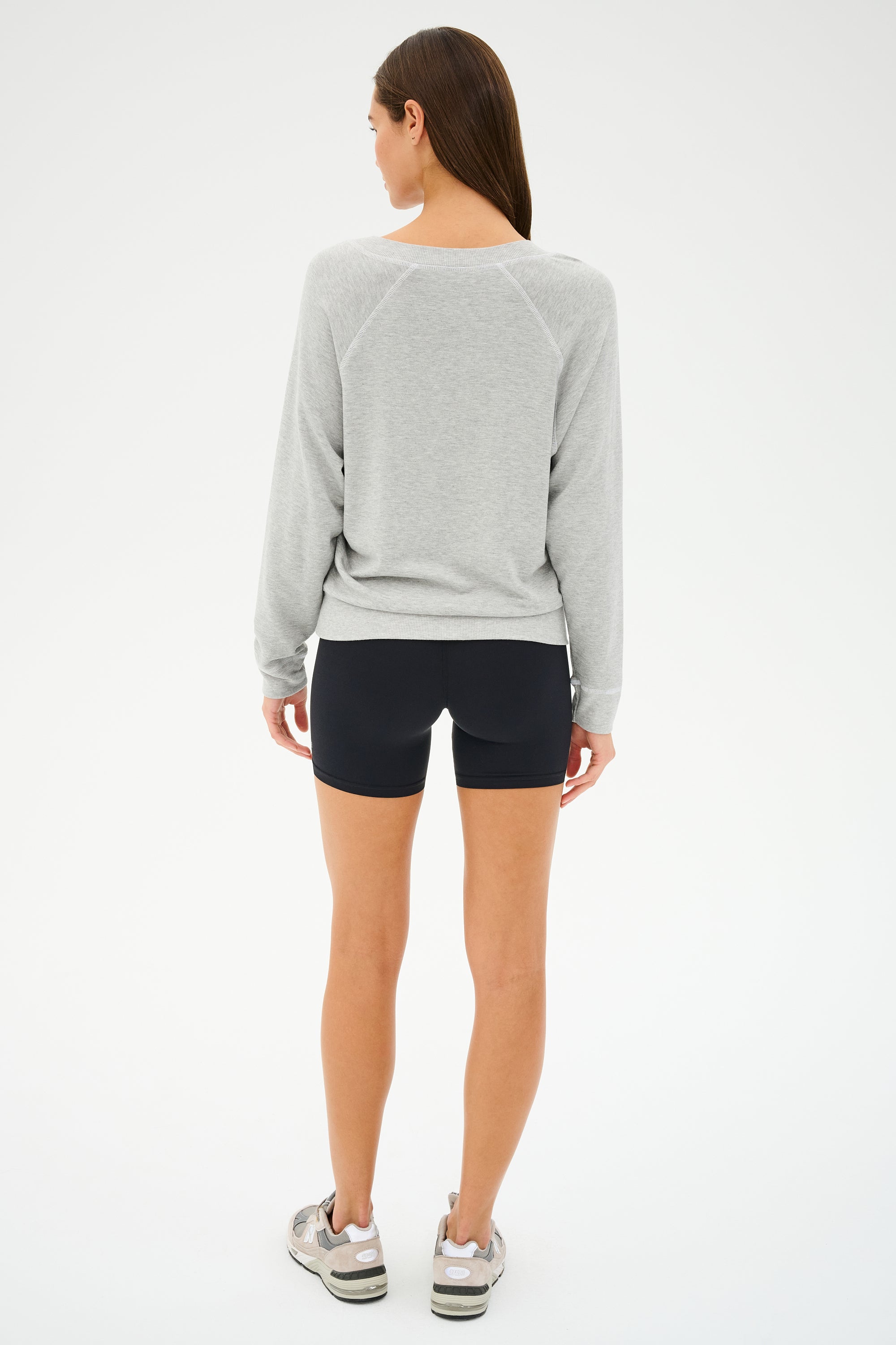Bennie Fleece V Neck Sweatshirt - Heather Grey/White