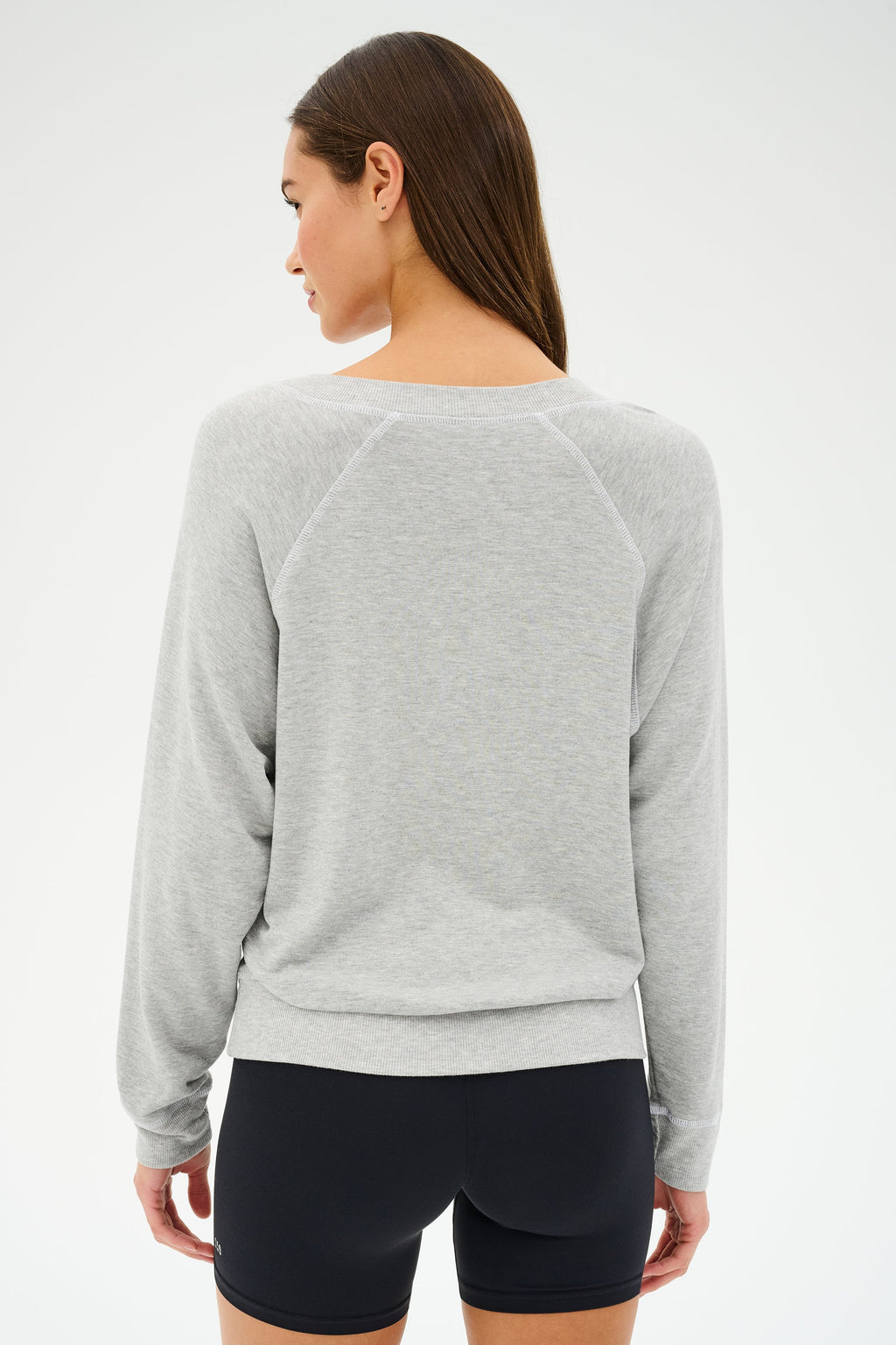 Bennie Fleece V Neck Sweatshirt - Heather Grey/White