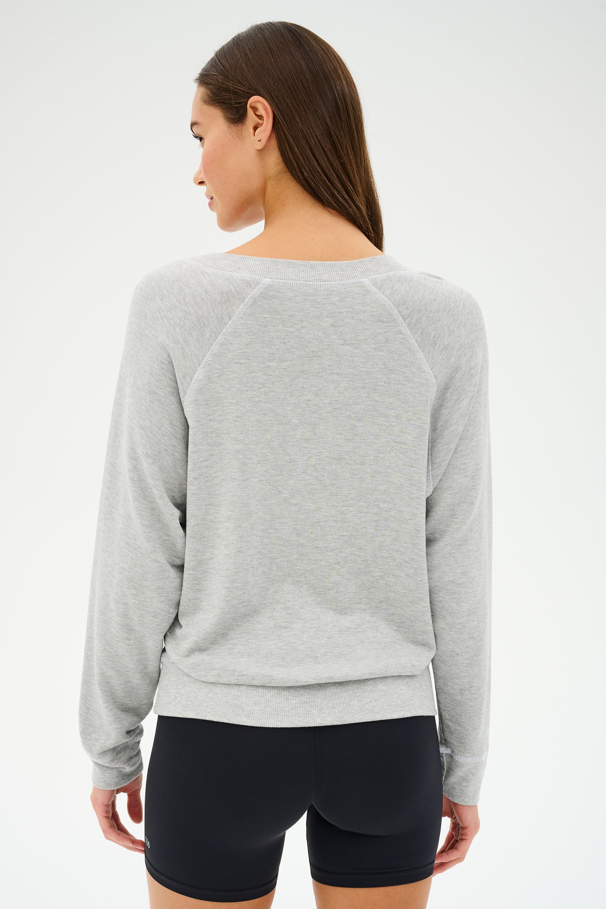 Bennie Fleece V Neck Sweatshirt - Heather Grey/White