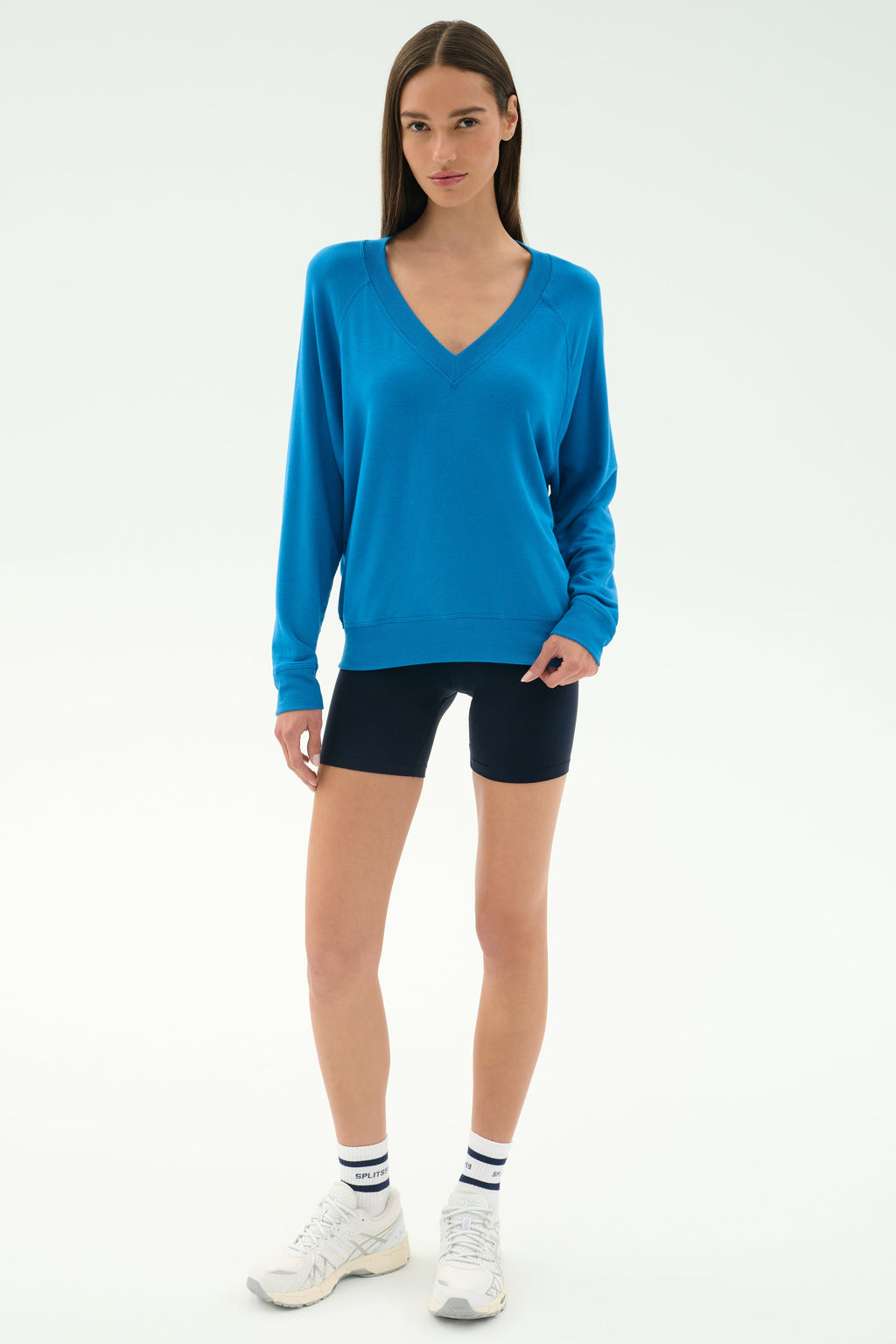 Bennie Fleece V Neck Sweatshirt - Stone Blue