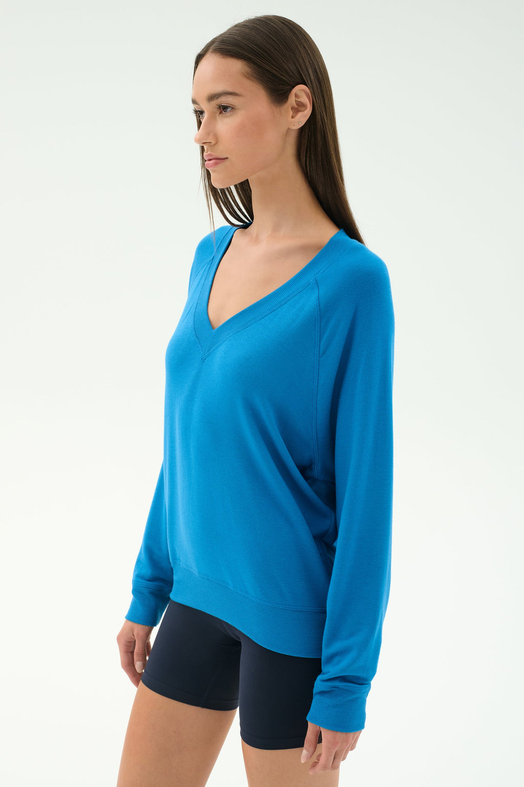 Bennie Fleece V Neck Sweatshirt - Stone Blue