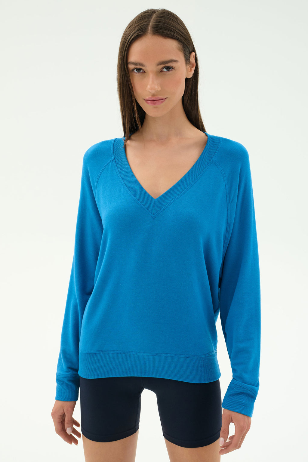 Bennie Fleece V Neck Sweatshirt - Stone Blue