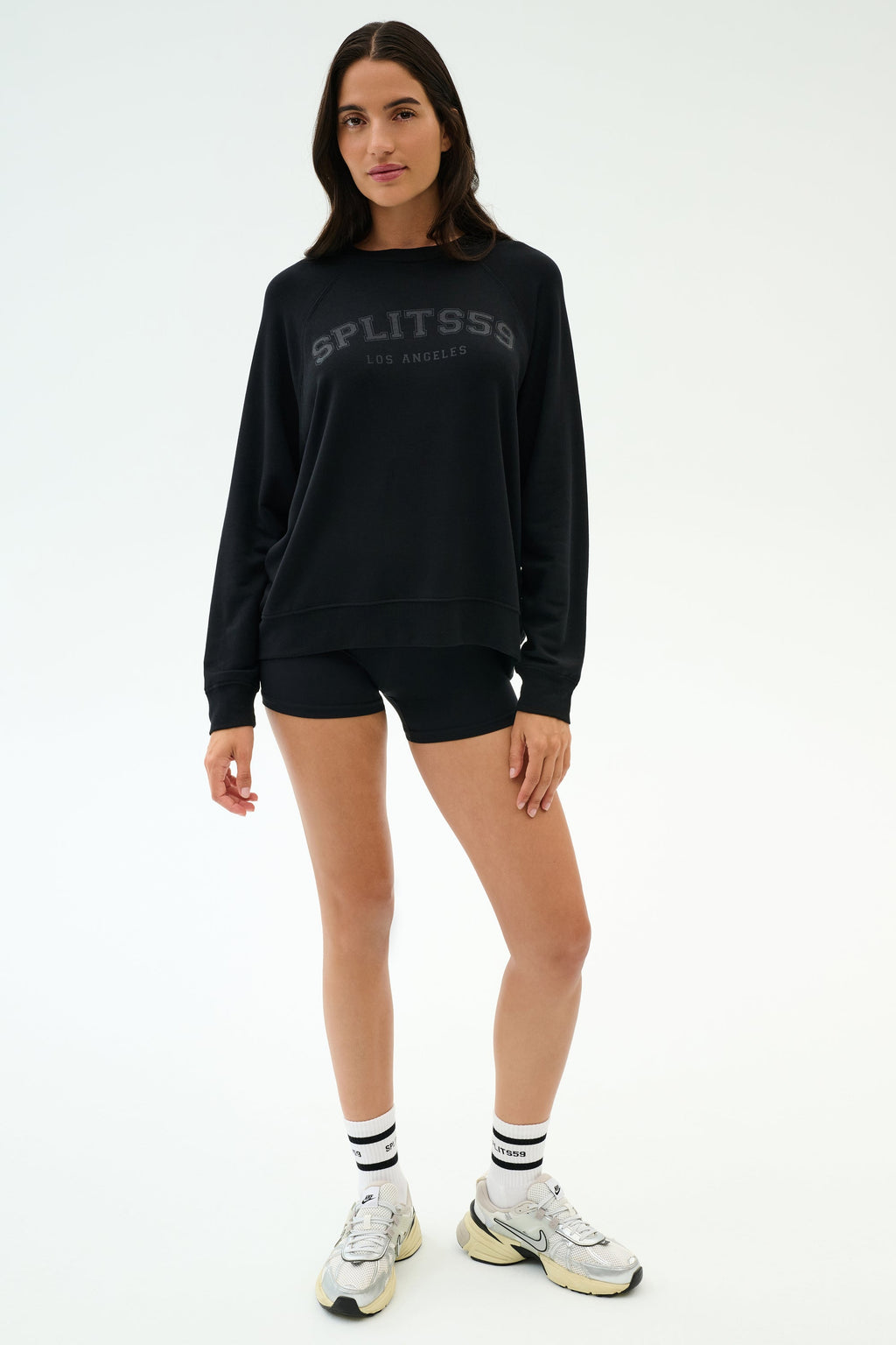 Andie Oversized Fleece Varsity Graphic Sweatshirt - Black/Splits59 Los Angeles