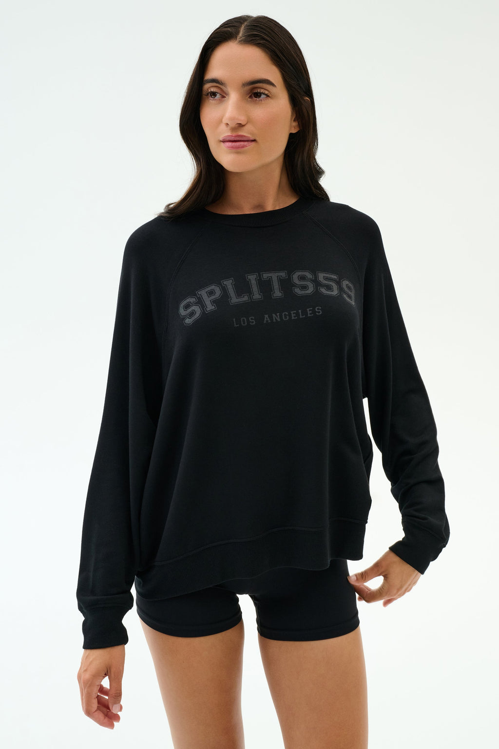 Andie Oversized Fleece Varsity Graphic Sweatshirt - Black/Splits59 Los Angeles