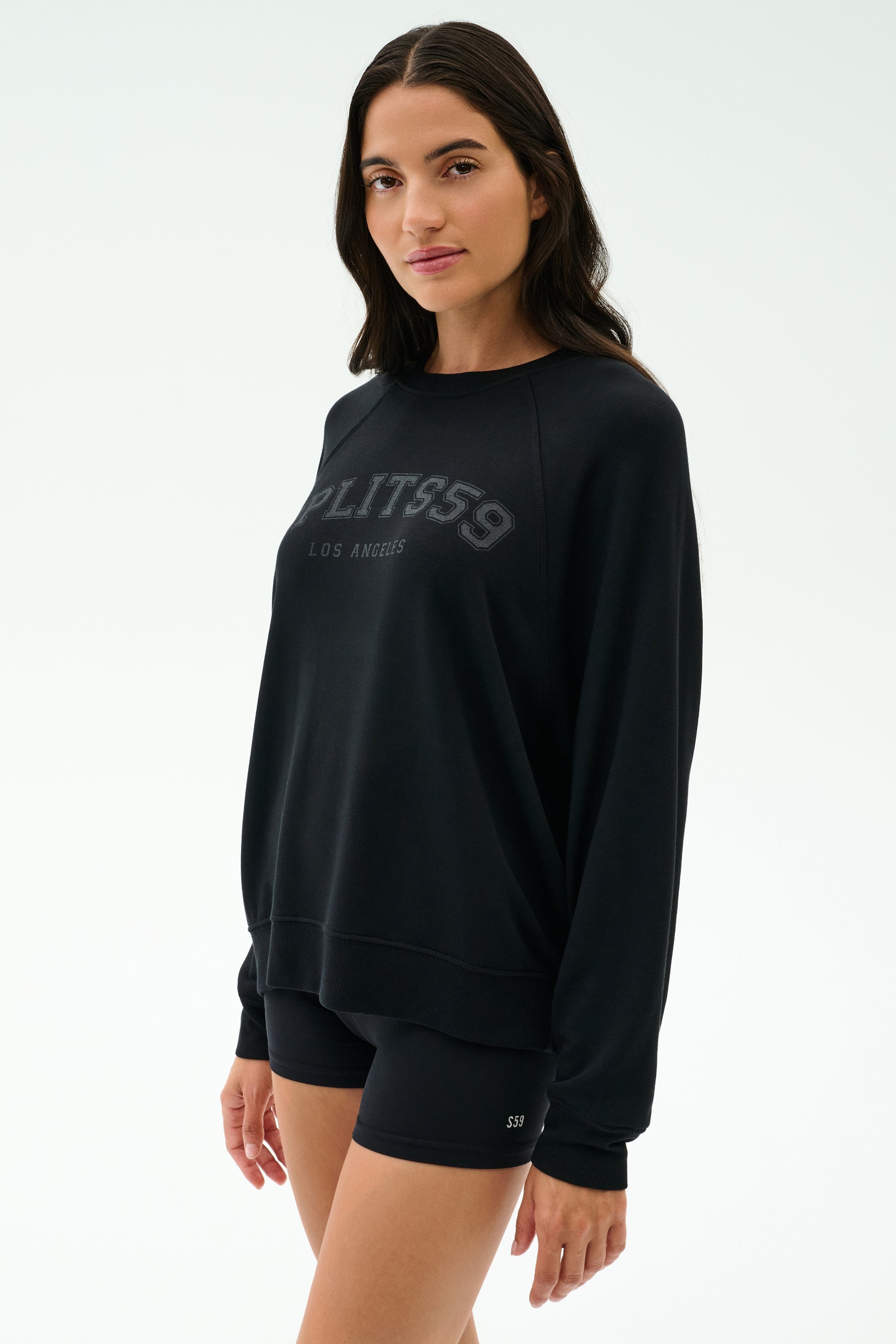 Andie Oversized Fleece Varsity Graphic Sweatshirt - Black/Splits59 Los Angeles