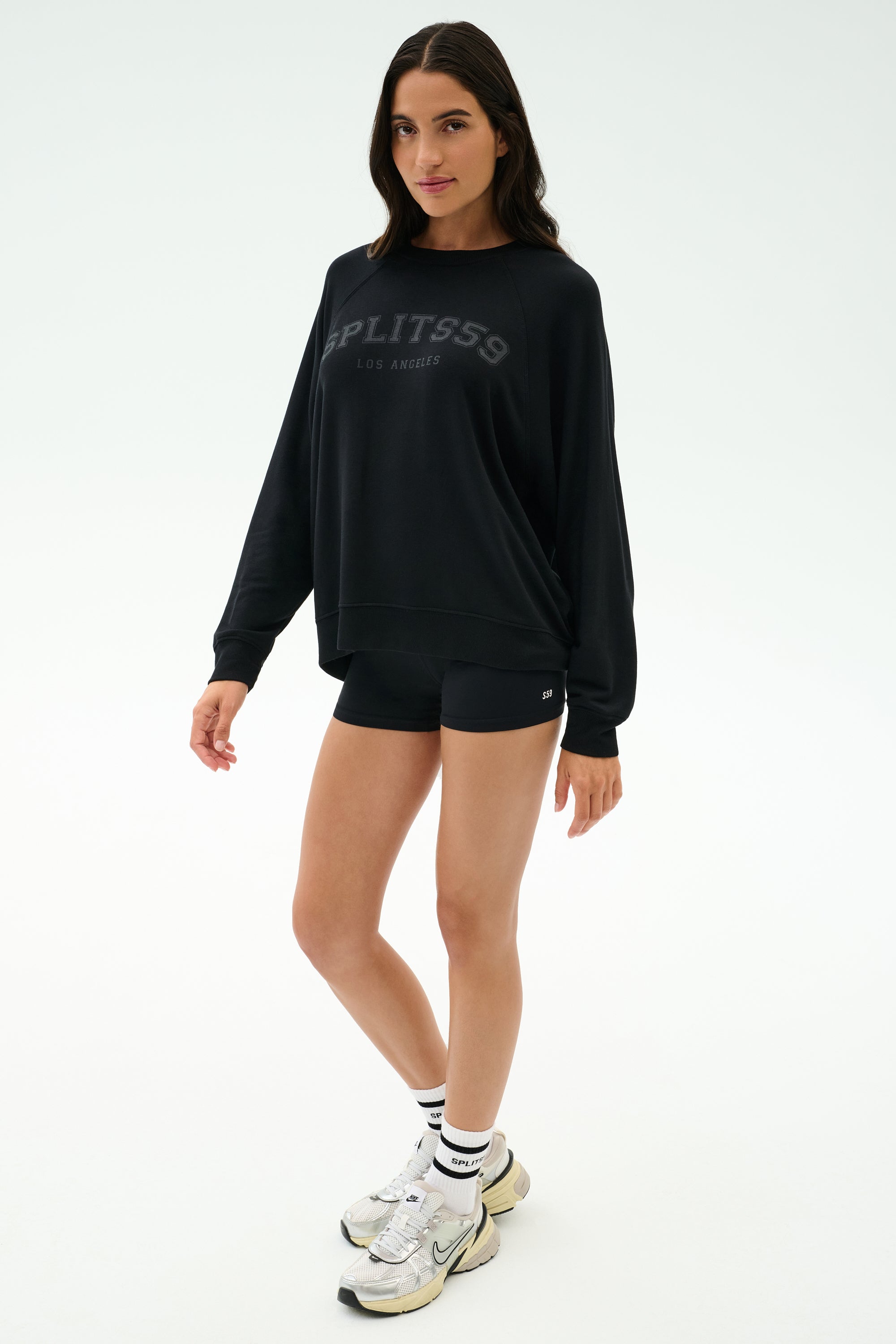 Andie Oversized Fleece Varsity Graphic Sweatshirt - Black/Splits59 Los Angeles