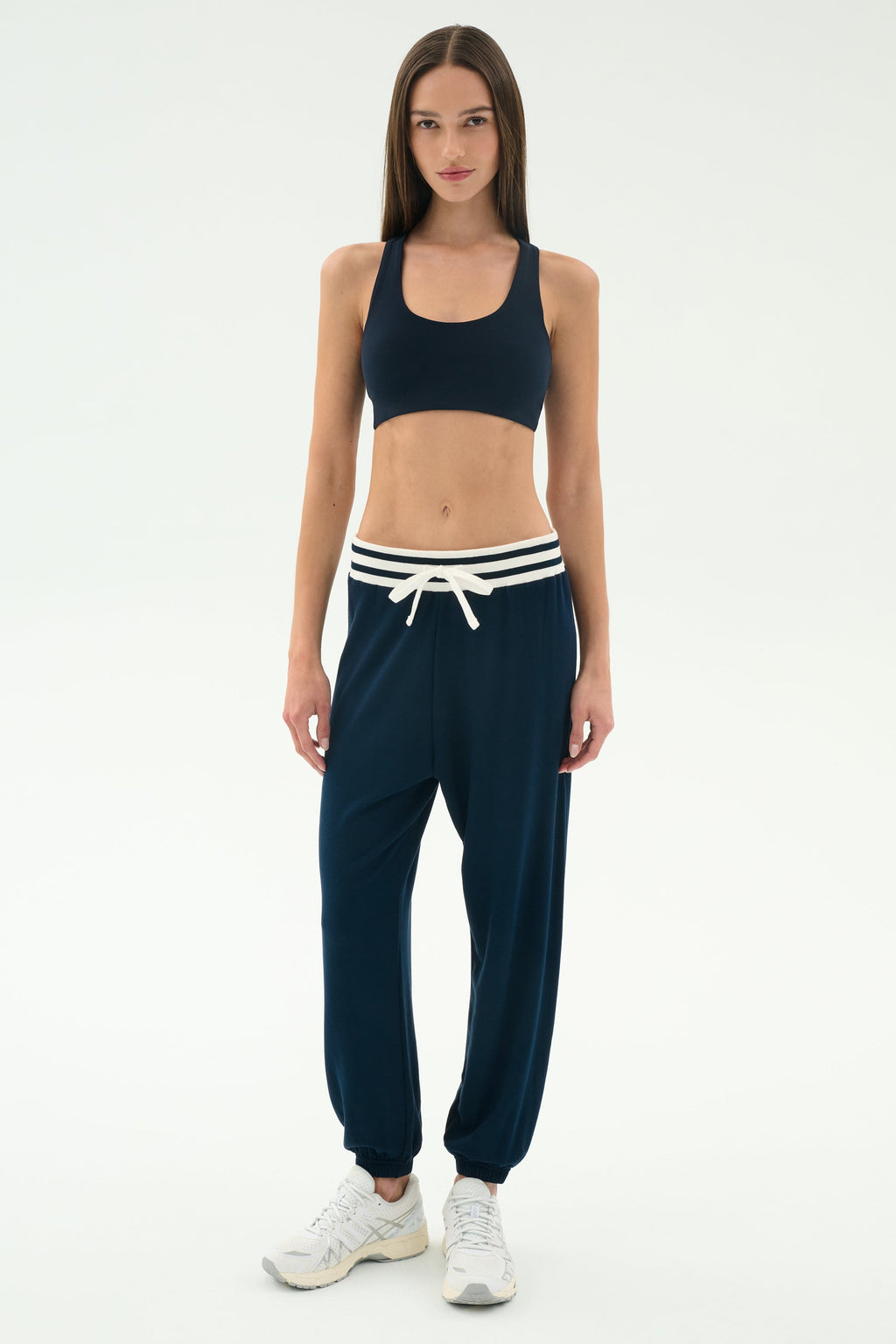 Andie Oversized Fleece Sweatpant W/ Stripe - Indigo