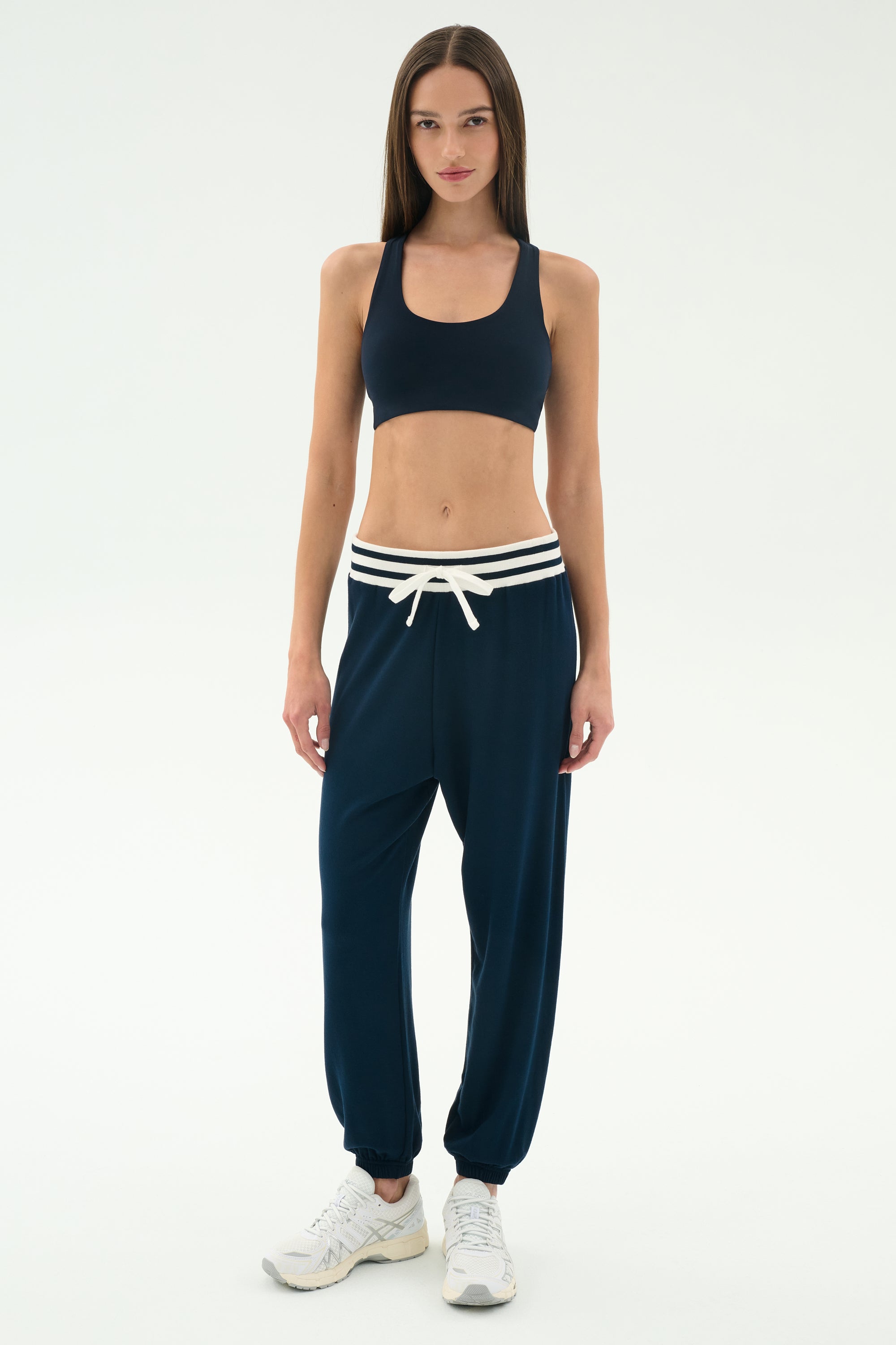 Andie Oversized Fleece Sweatpant W/ Stripe - Indigo