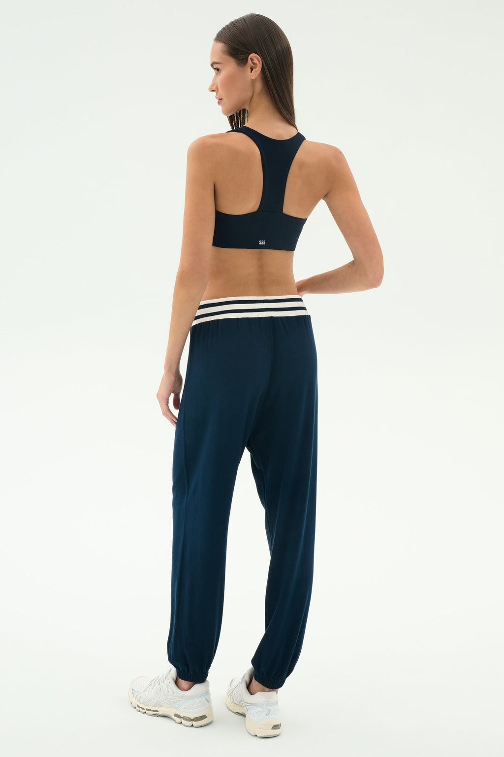 Andie Oversized Fleece Sweatpant W/ Stripe - Indigo