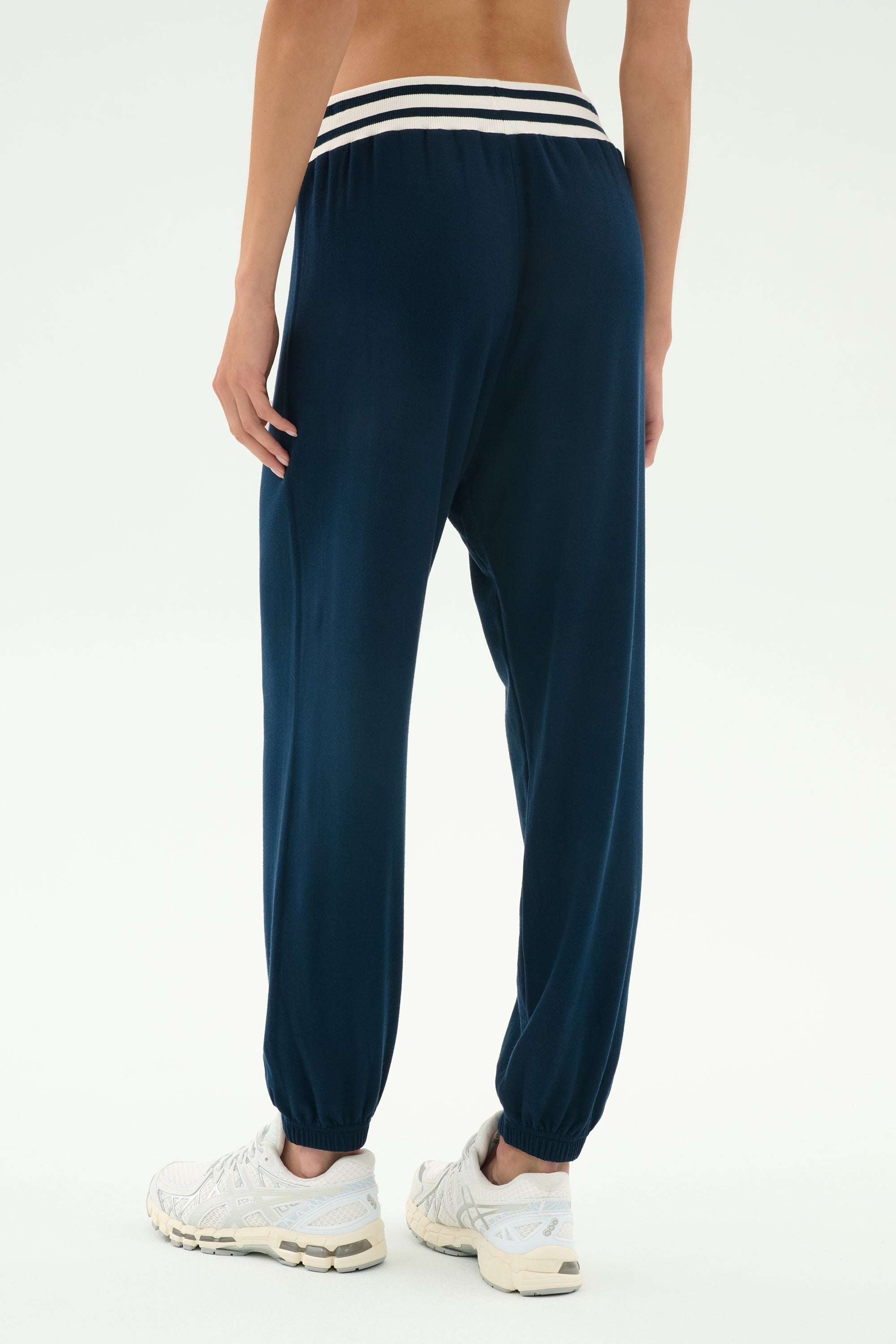 Andie Oversized Fleece Sweatpant W/ Stripe - Indigo