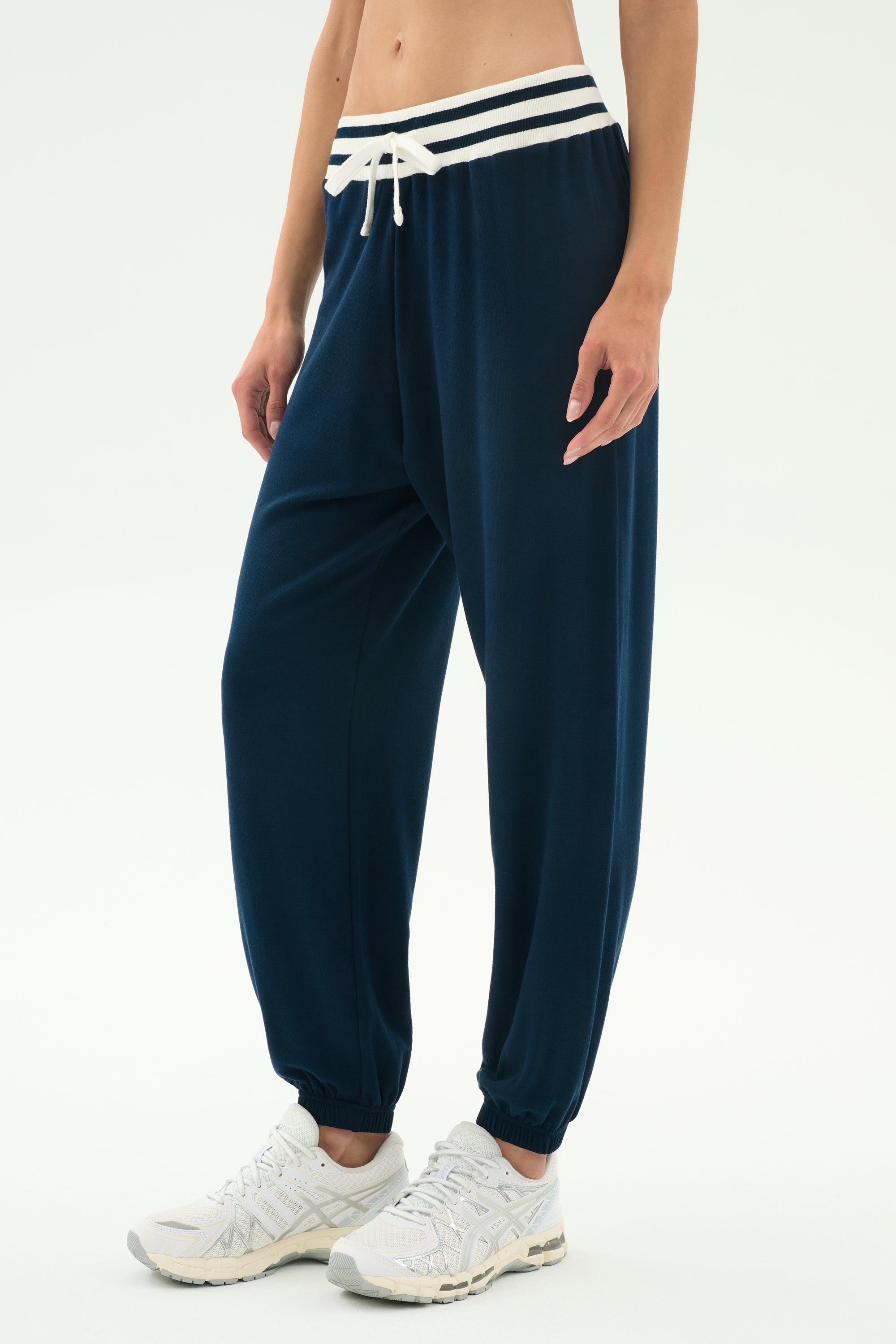Andie Oversized Fleece Sweatpant W/ Stripe - Indigo