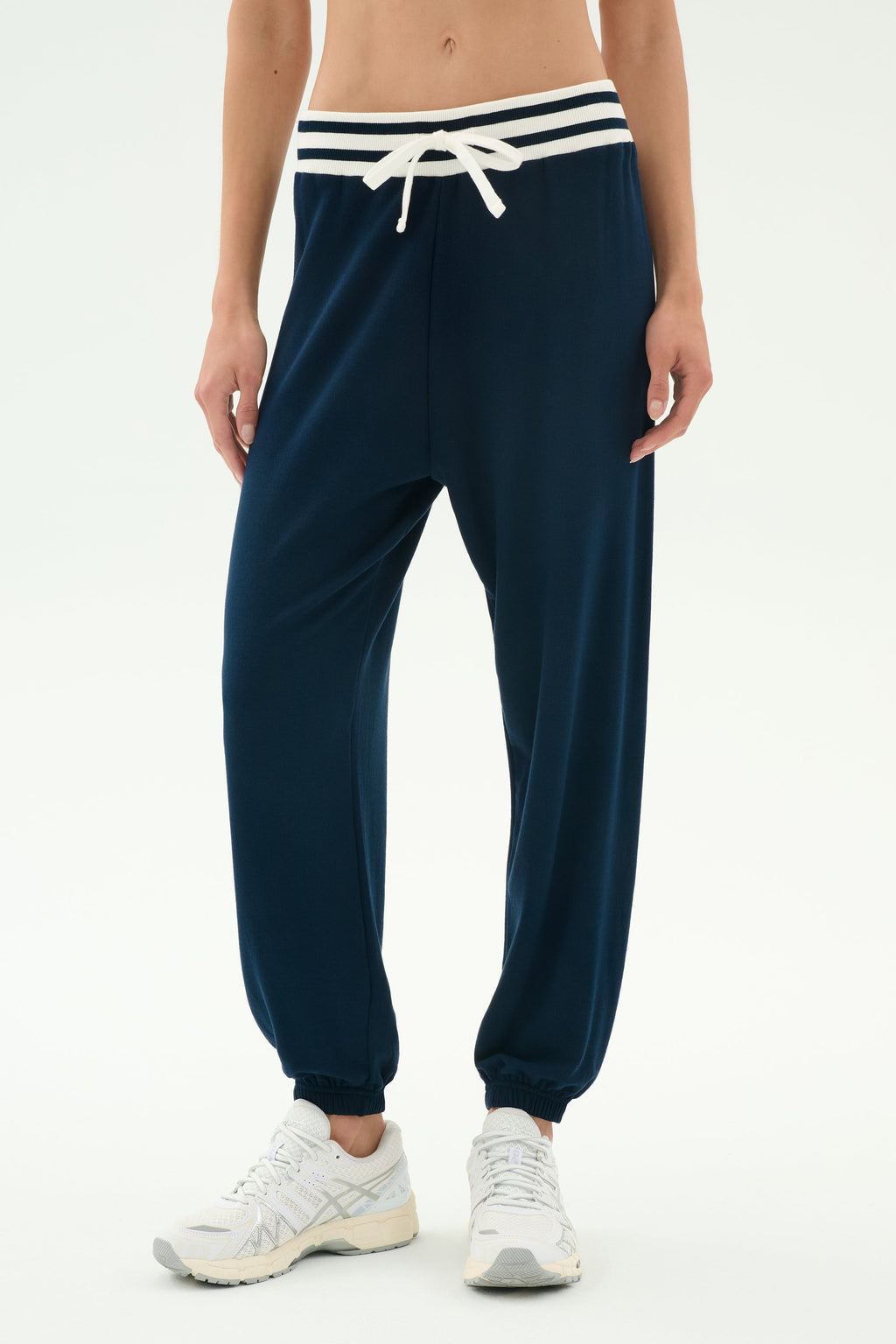 Andie Oversized Fleece Sweatpant W/ Stripe - Indigo