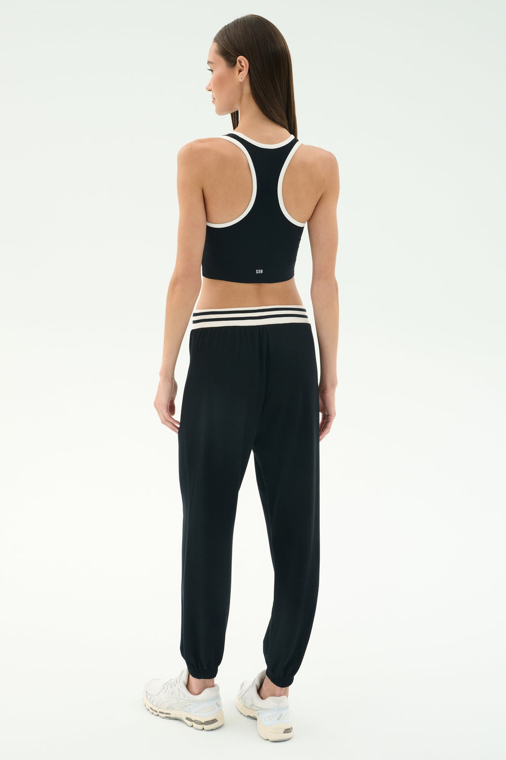 Andie Oversized Fleece Sweatpant W/ Stripe - Black