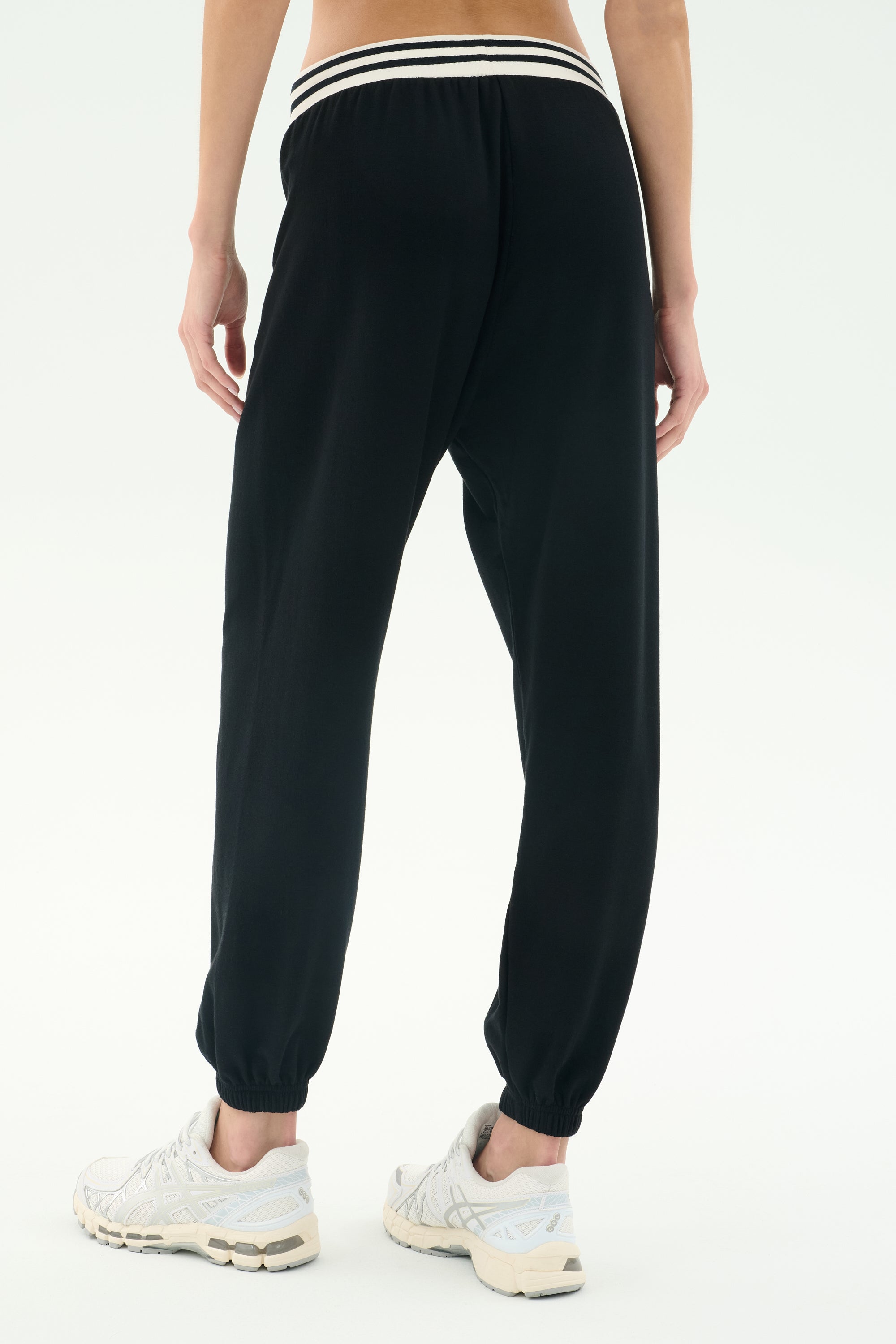 Andie Oversized Fleece Sweatpant W/ Stripe - Black