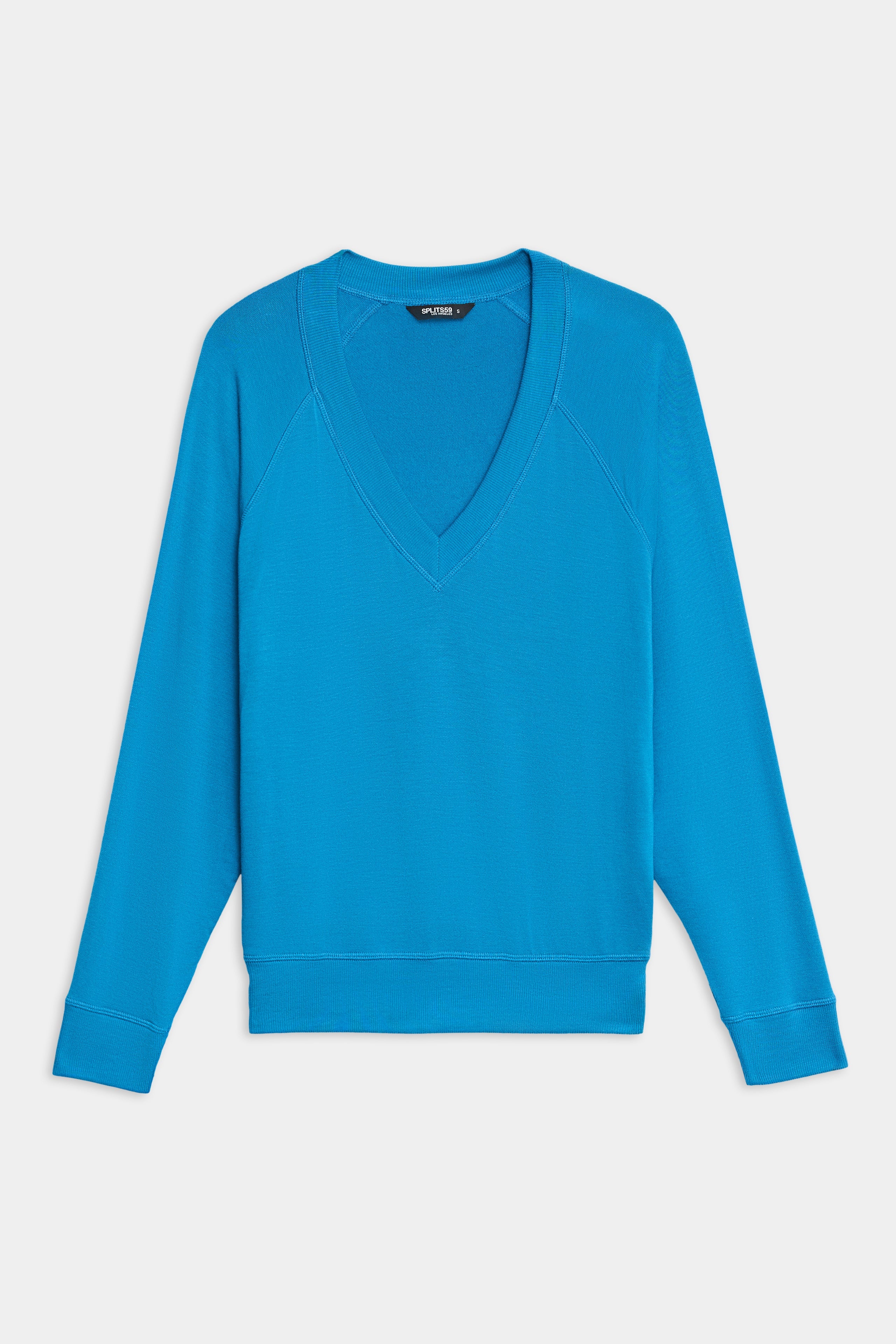Bennie Fleece V Neck Sweatshirt - Stone Blue