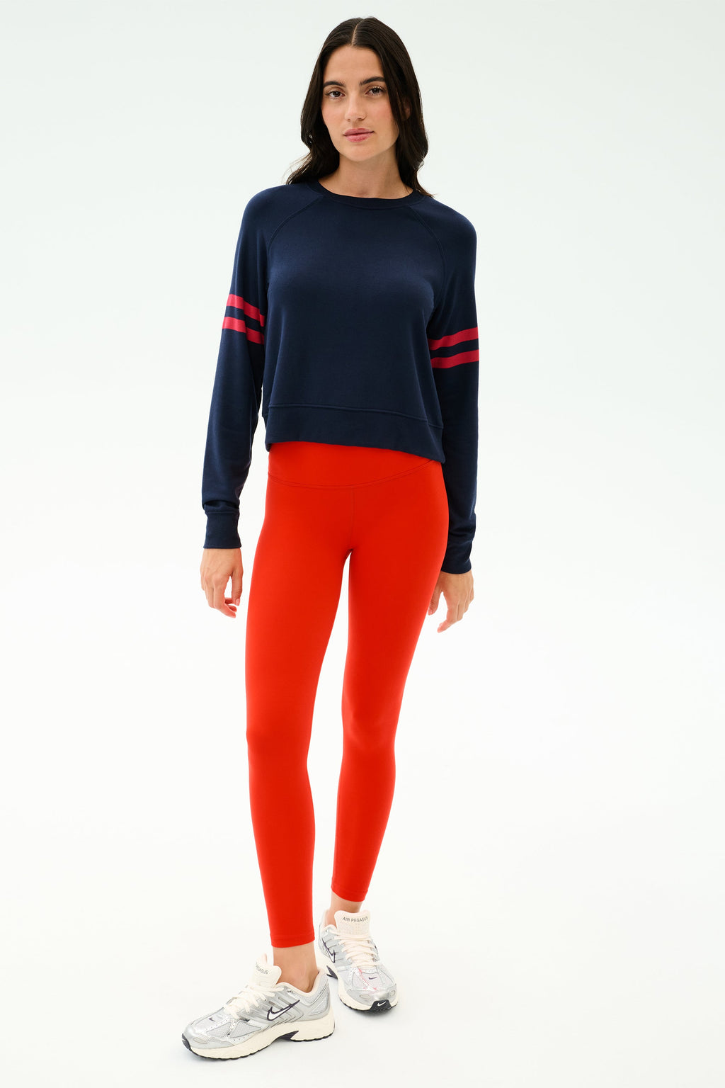 Brooks Stripe Fleece Sweatshirt - Indigo/Lotus Red