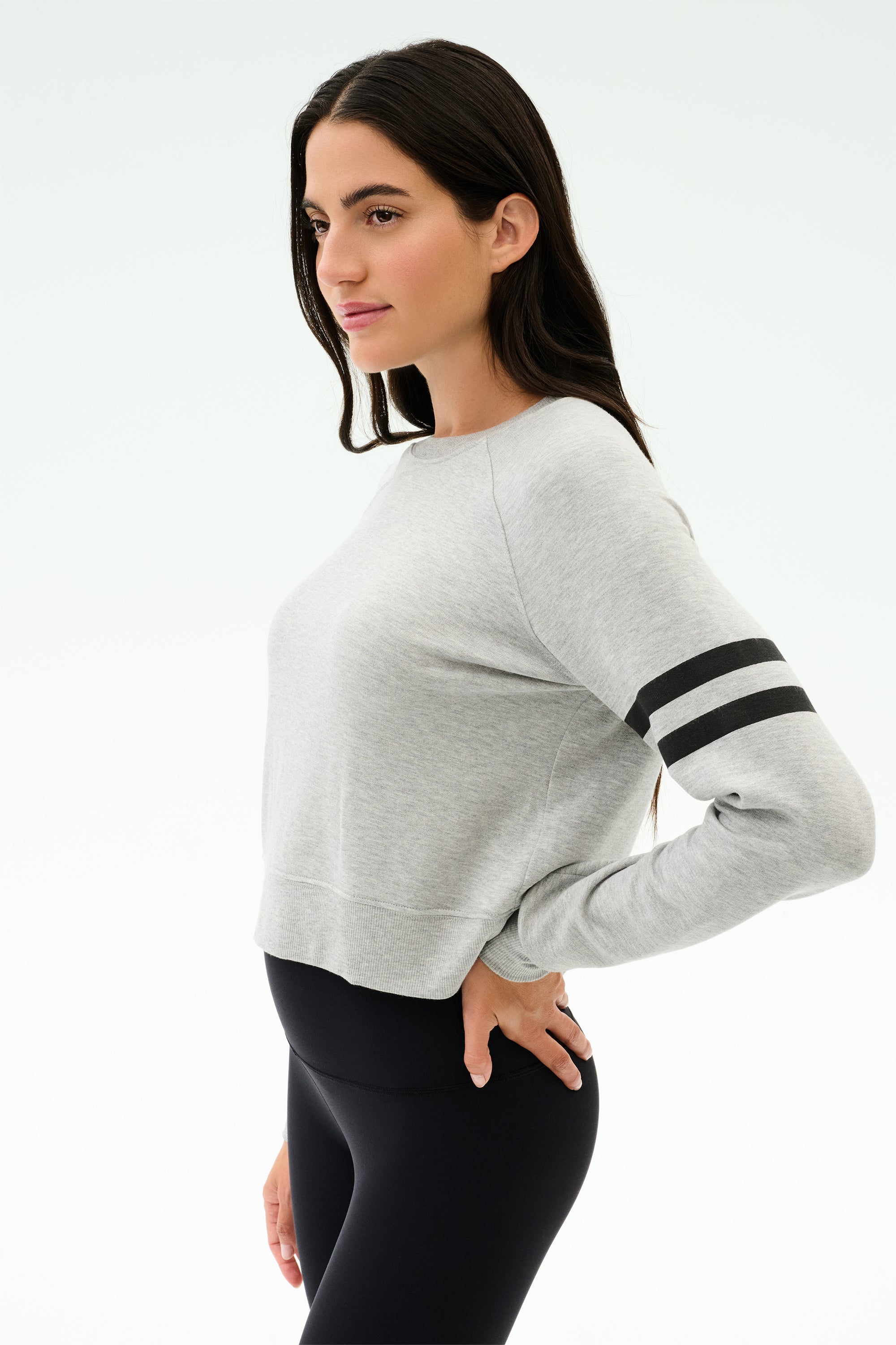 Brooks Stripe Fleece Sweatshirt - Heather Grey/Black