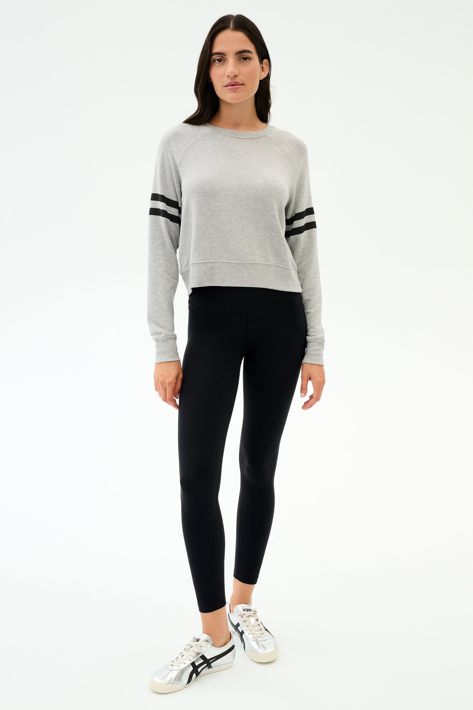 Brooks Stripe Fleece Sweatshirt - Heather Grey/Black