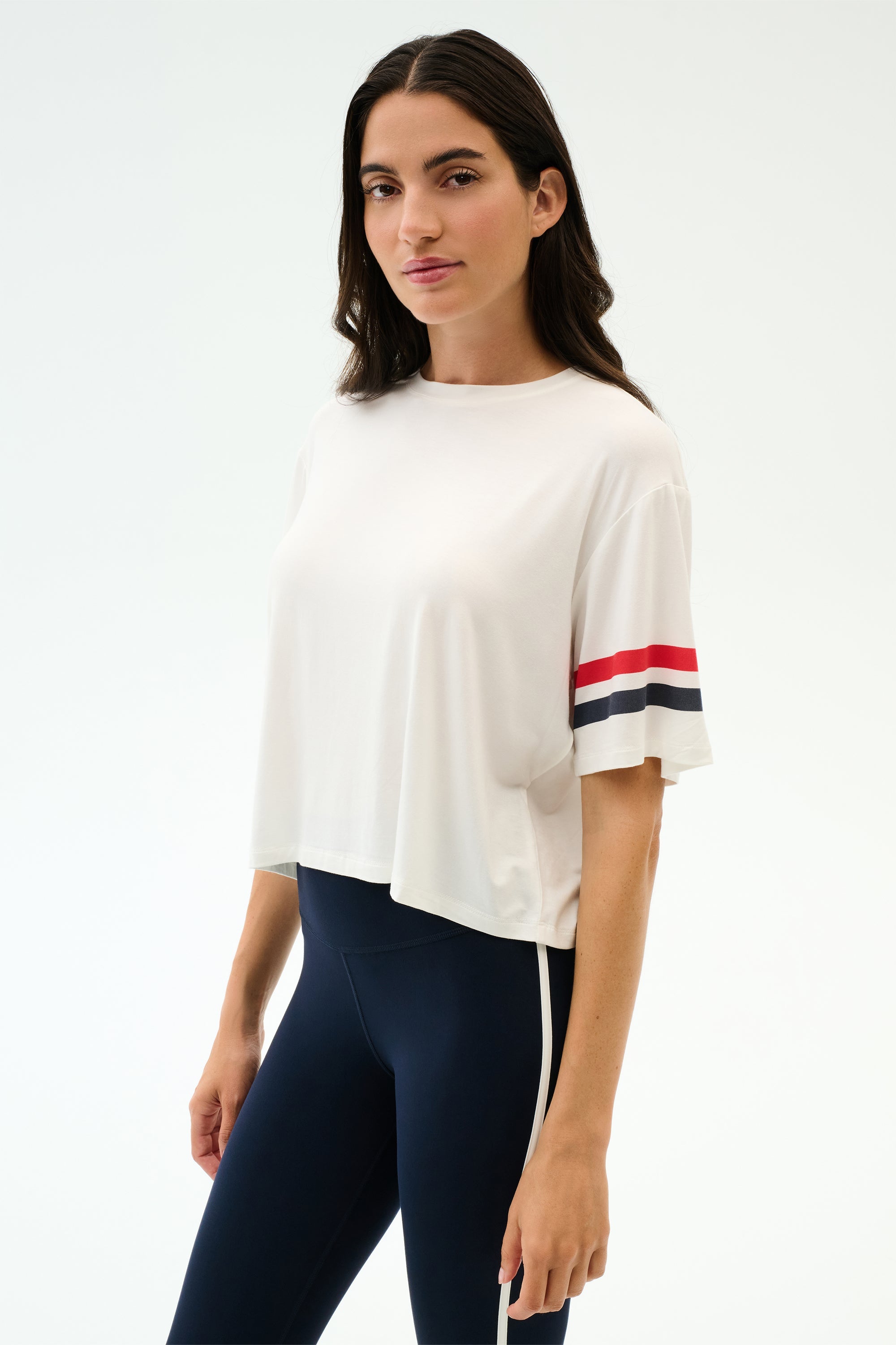 Ava Jersey Tee - White/Indigo