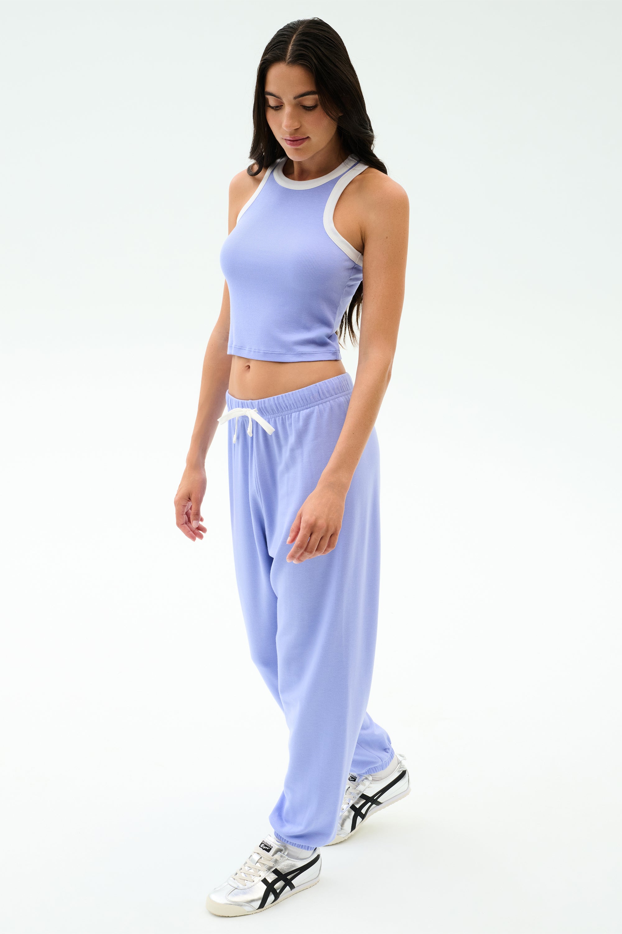 Kiki Rib Crop Tank - Purple Haze/White