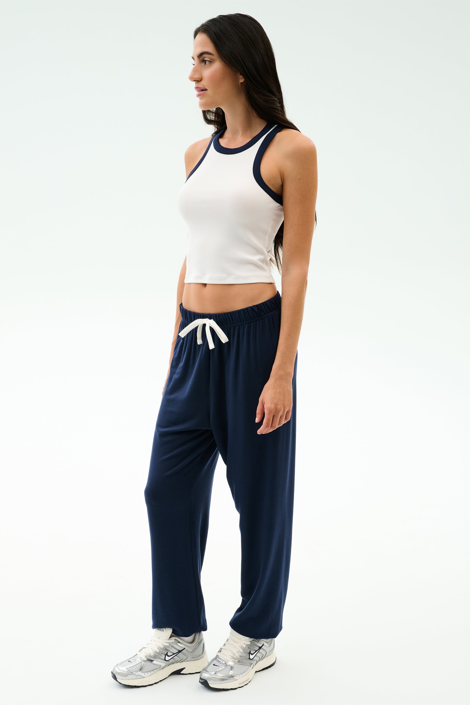 Kiki Rib Crop Tank - White/Indigo
