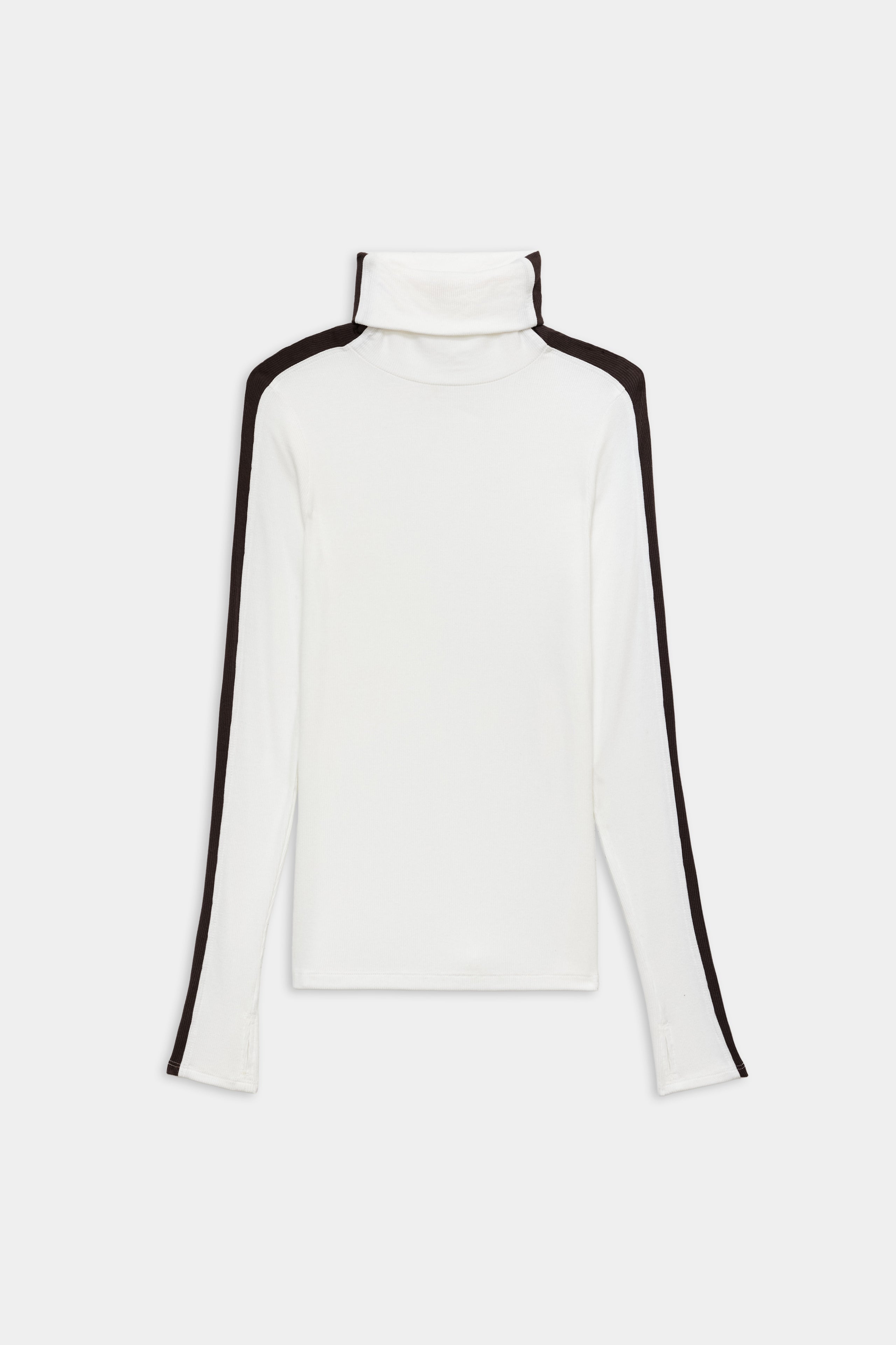 Jackson Rib Full Length Turtleneck - White/Dark Chocolate