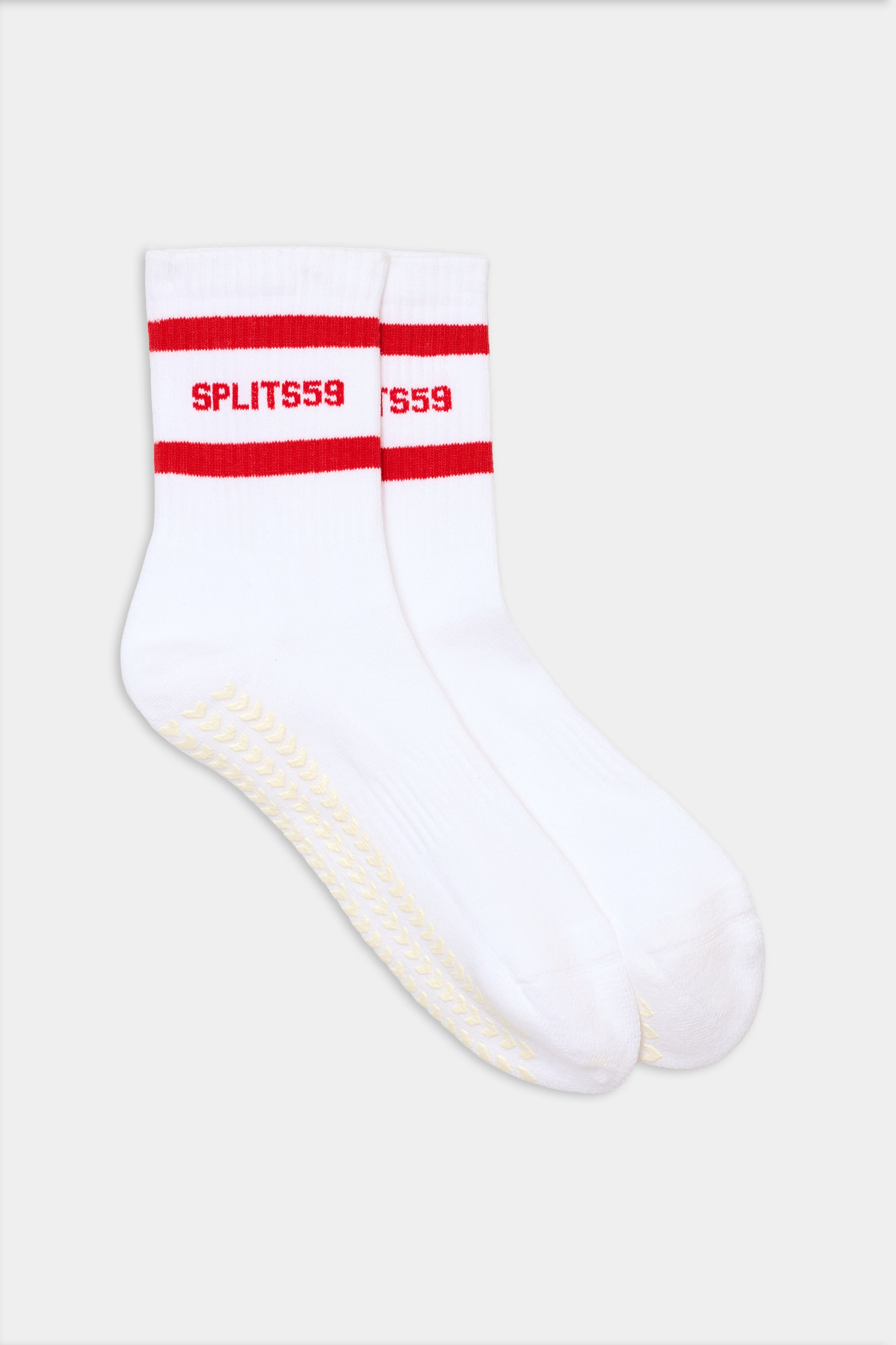 Logo Stripe Ankle Socks With Grip - White/Lotus Red